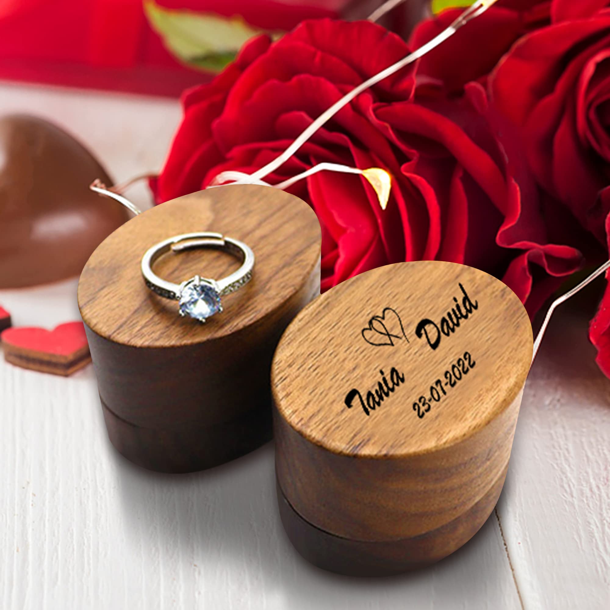 Jinlinjew Boîte à Bagues En Bois Personnalisée Nom Date