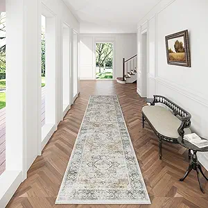 Runners for Hallway Kitchen Runner Rugs: 2'x 10' Washable Runner Rug Boho Non Slip Long Floor Rug with Rubber Backing Faux Wool Vintage Carpet Runners for Entryway Indoor Foyer Bedroom Living Room