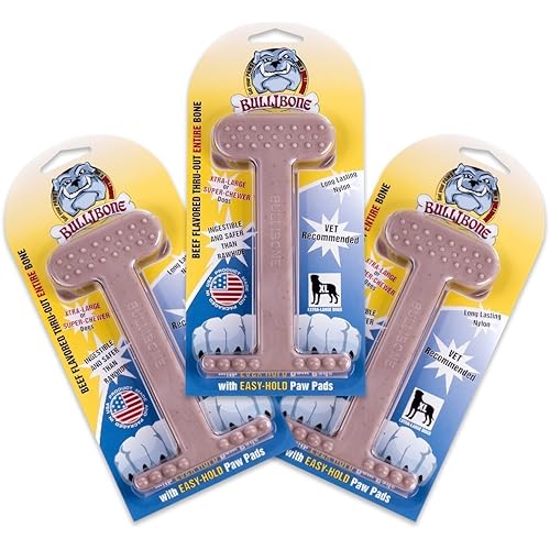 Bullibone Nylon Dog Chew Toy Nylon Bone - Improves Dental Hygiene, Easy to Grip Bottom, and Permeated with Flavor (Beef, XL - 3 Pack)