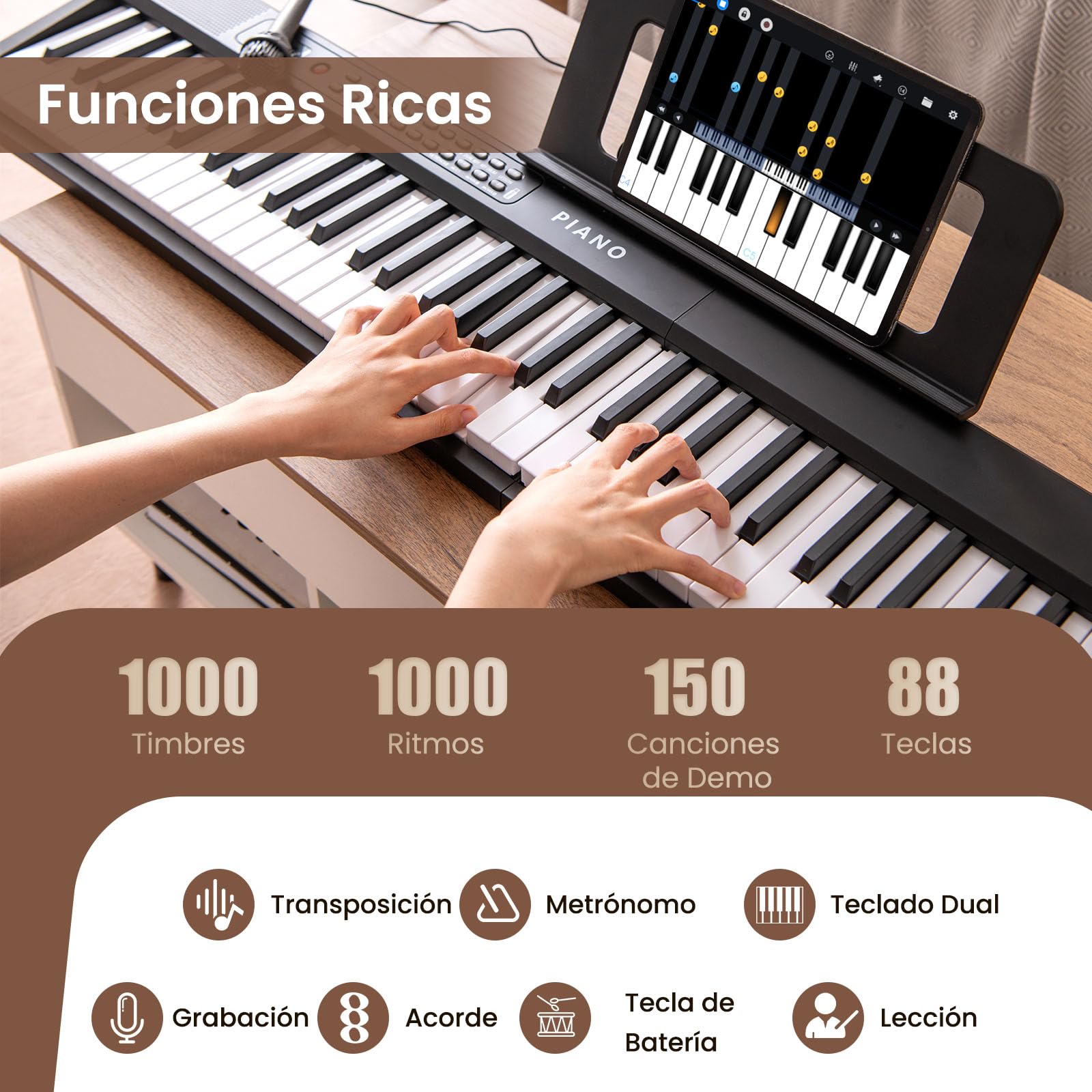COSTWAY Piano Digital de 88 Teclas, Teclado Piano Eléctrico Plegable, Piano Digital Portátil Semipesado con MIDI, Atril, 1000 Ritmos, 1000 Timbres y Bolsa de Transporte para Niños, Adultos (Negro)