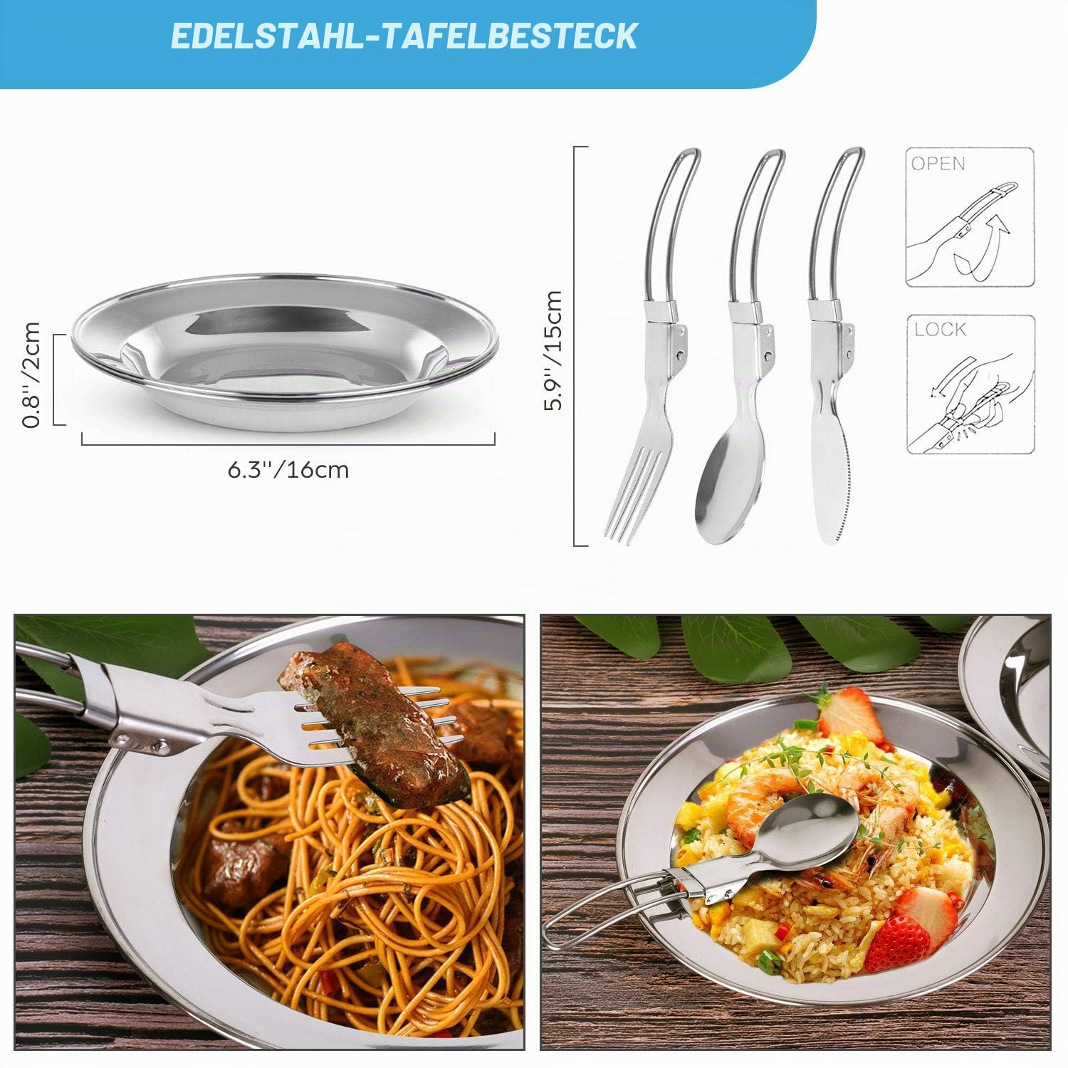 Odoland Kochgeschirr Camping-Set mit Töpfen und Pfanne Tasse Teller Besteck faltbar Geschirr für 1-2 Personen leicht und kompakt für Camping Trekking Picknick Wandern