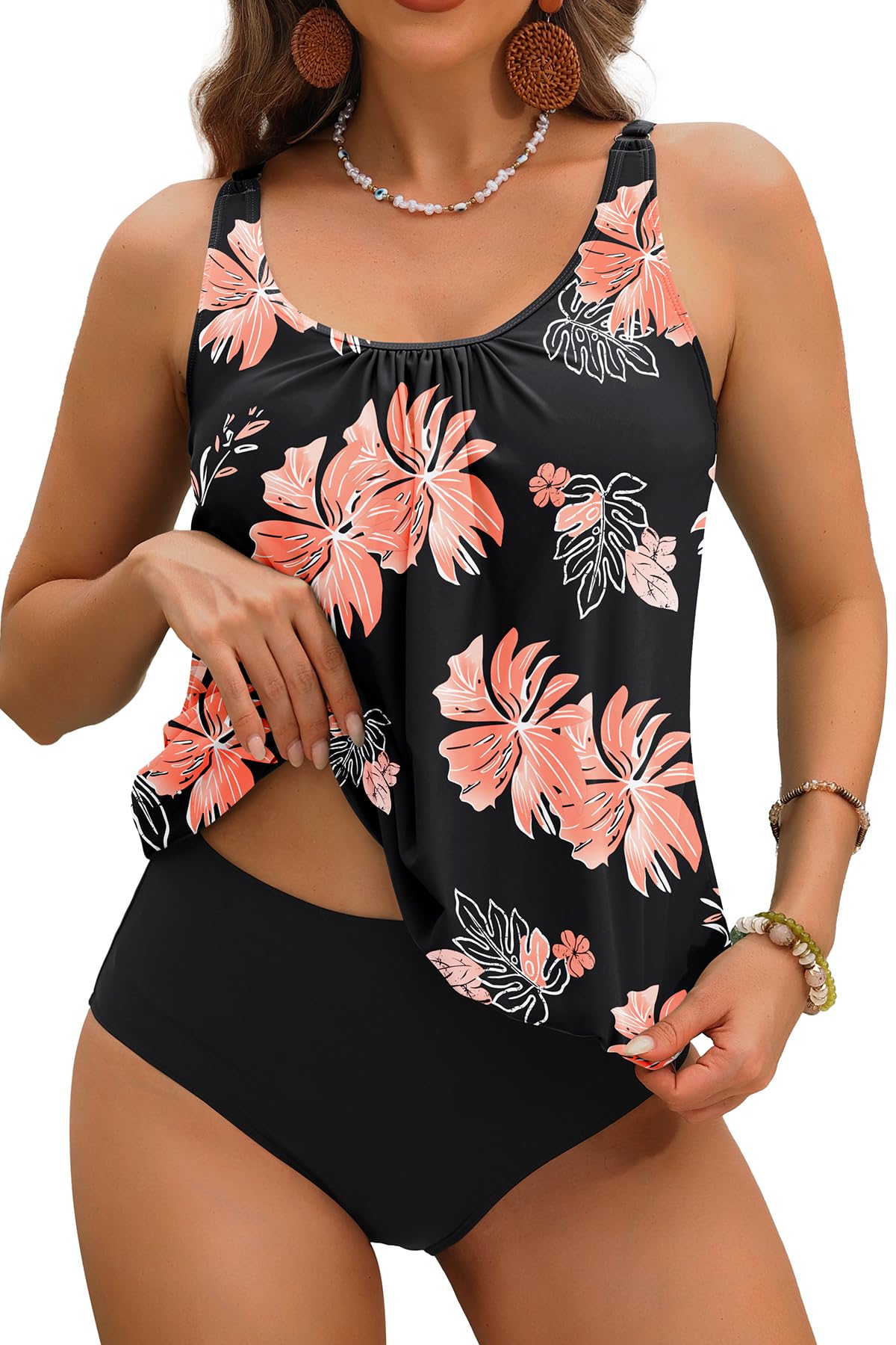 Yonique Two Piece Tankini Swimsuits for Women Blouson Bathing Suits Modest Swimwear