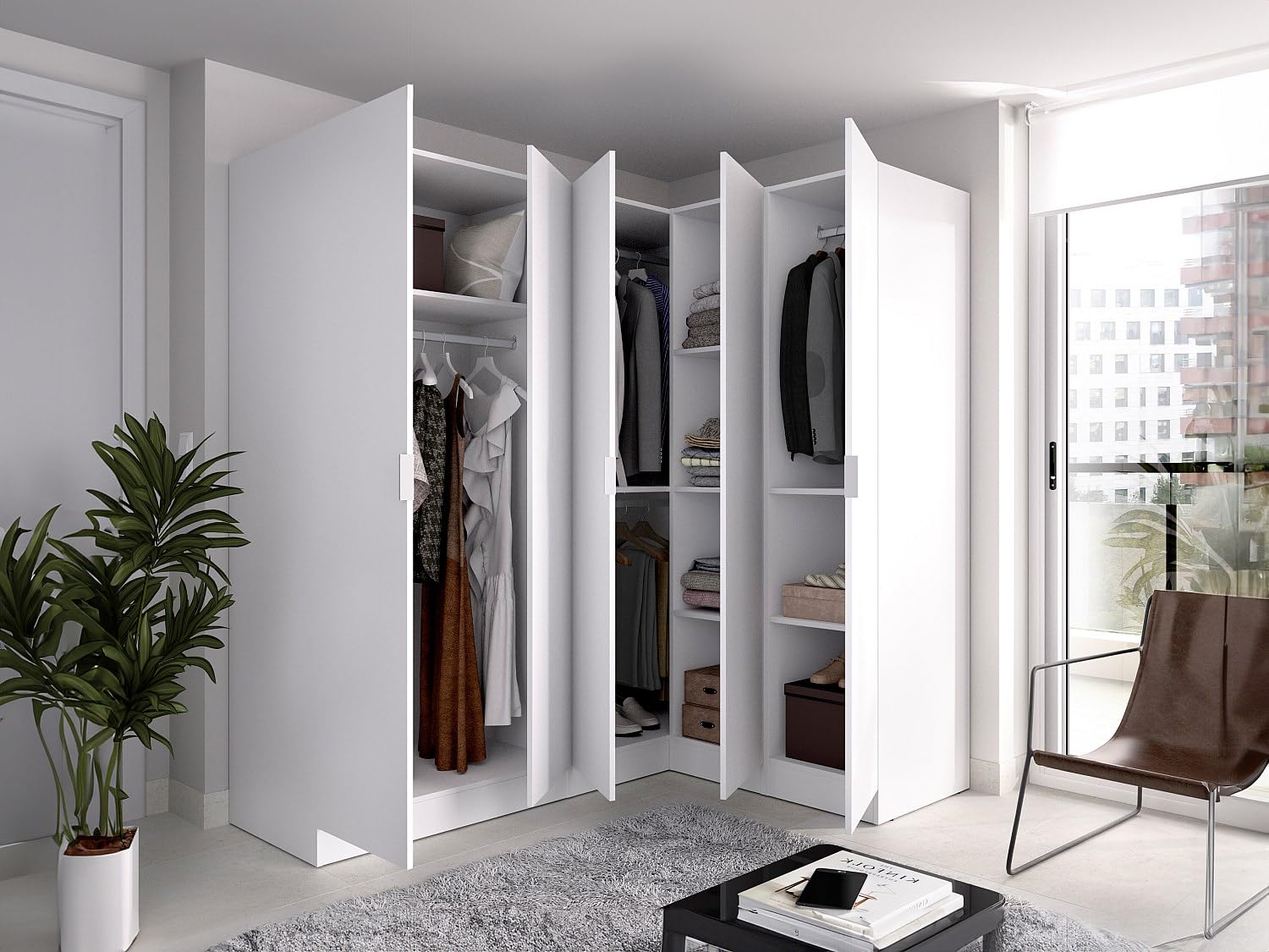 Vente-unique - Armadio angolare 5 ante L173 cm Bianco - LISTOWEL
