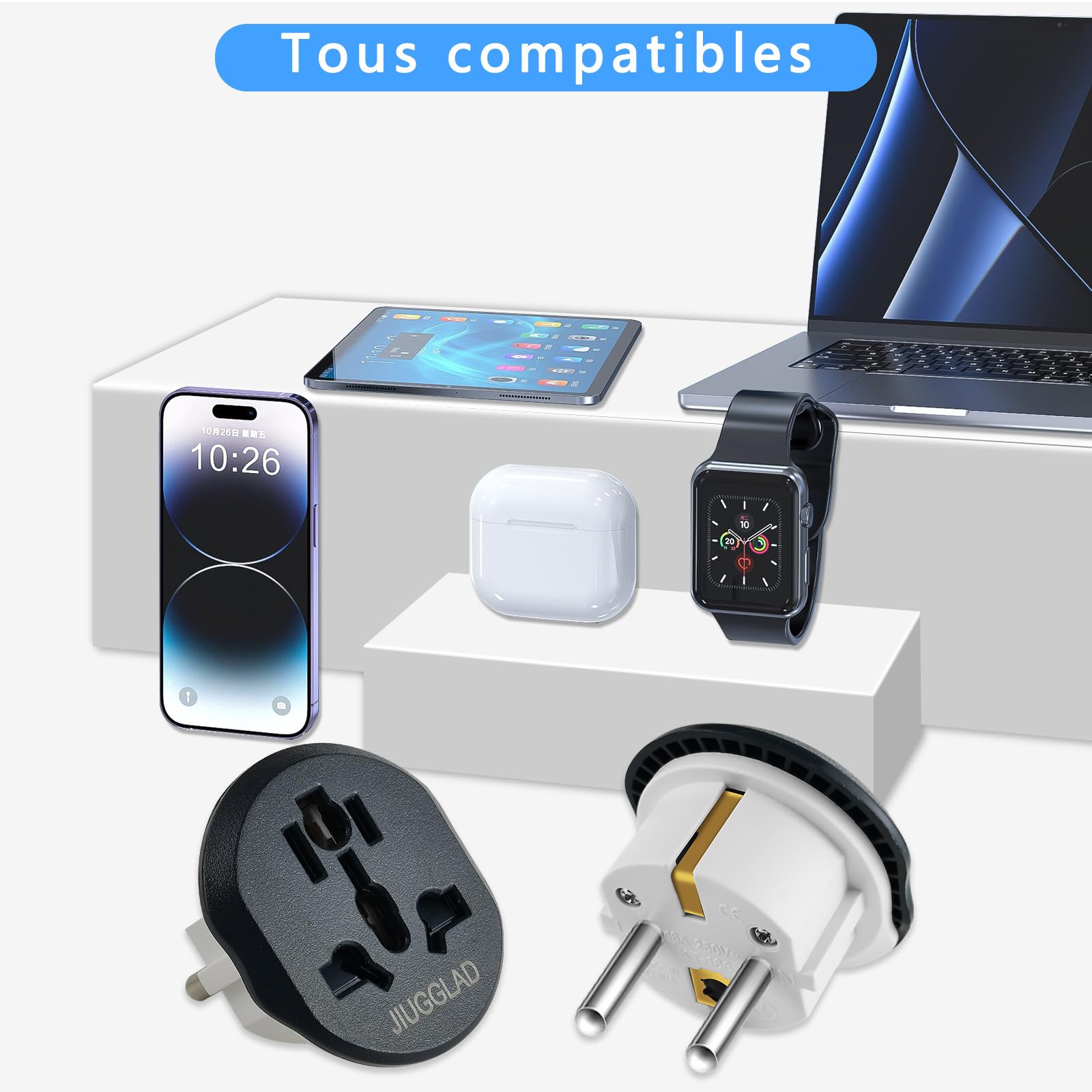 2 Pièces Adaptateur Prise Anglaise vers France, Adaptateur Prise Universelle, Adaptateur Prise USA vers France, Adaptateur Universel pour UK,USA,Chine,la Suisse ect