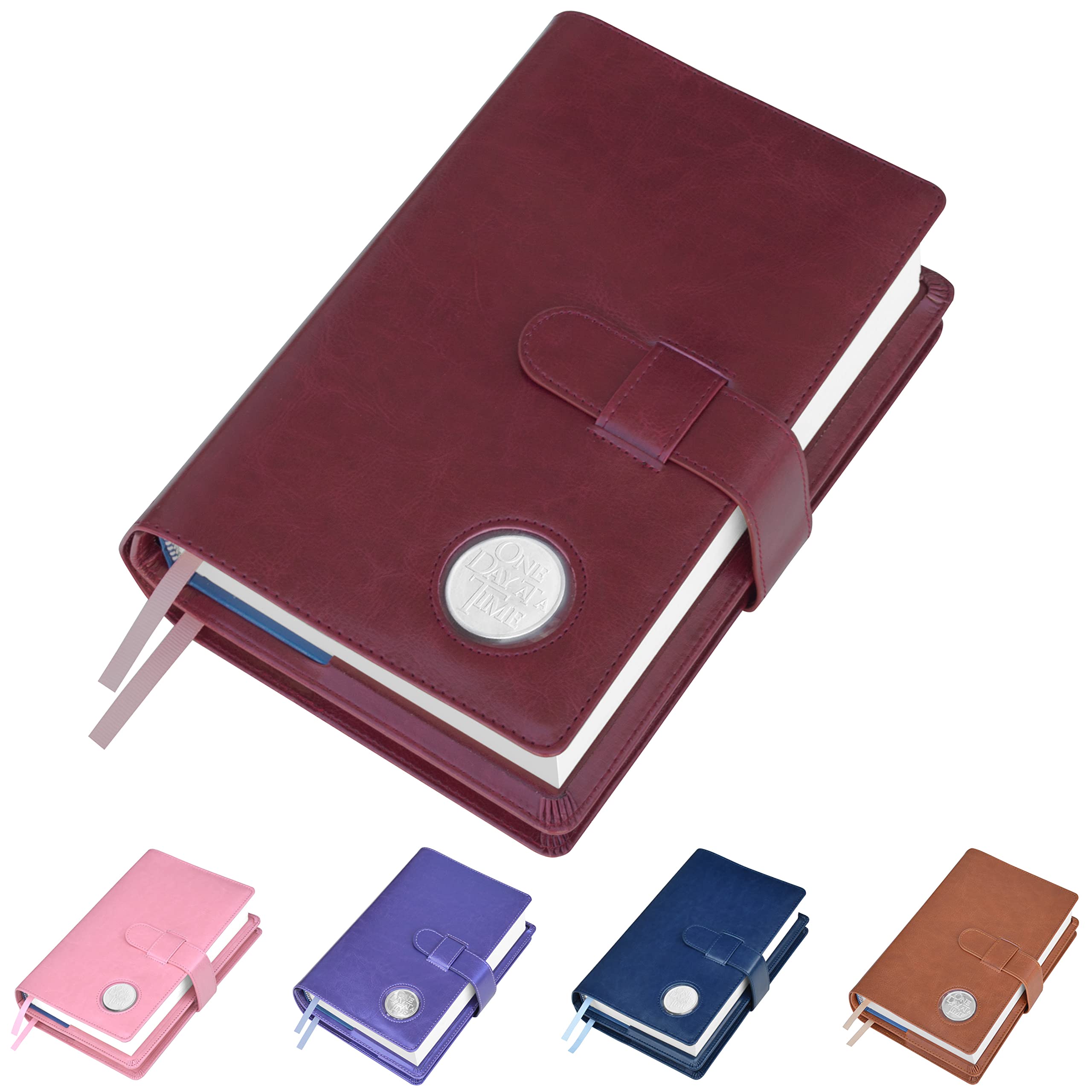 Double AA Big Book Cover & 12 Steps & 12 Traditions | Medallion Holder | by Galileo | Perfect Gift | Alcoholics Anonymous (Plain/Coin Pocket/Burgundy)