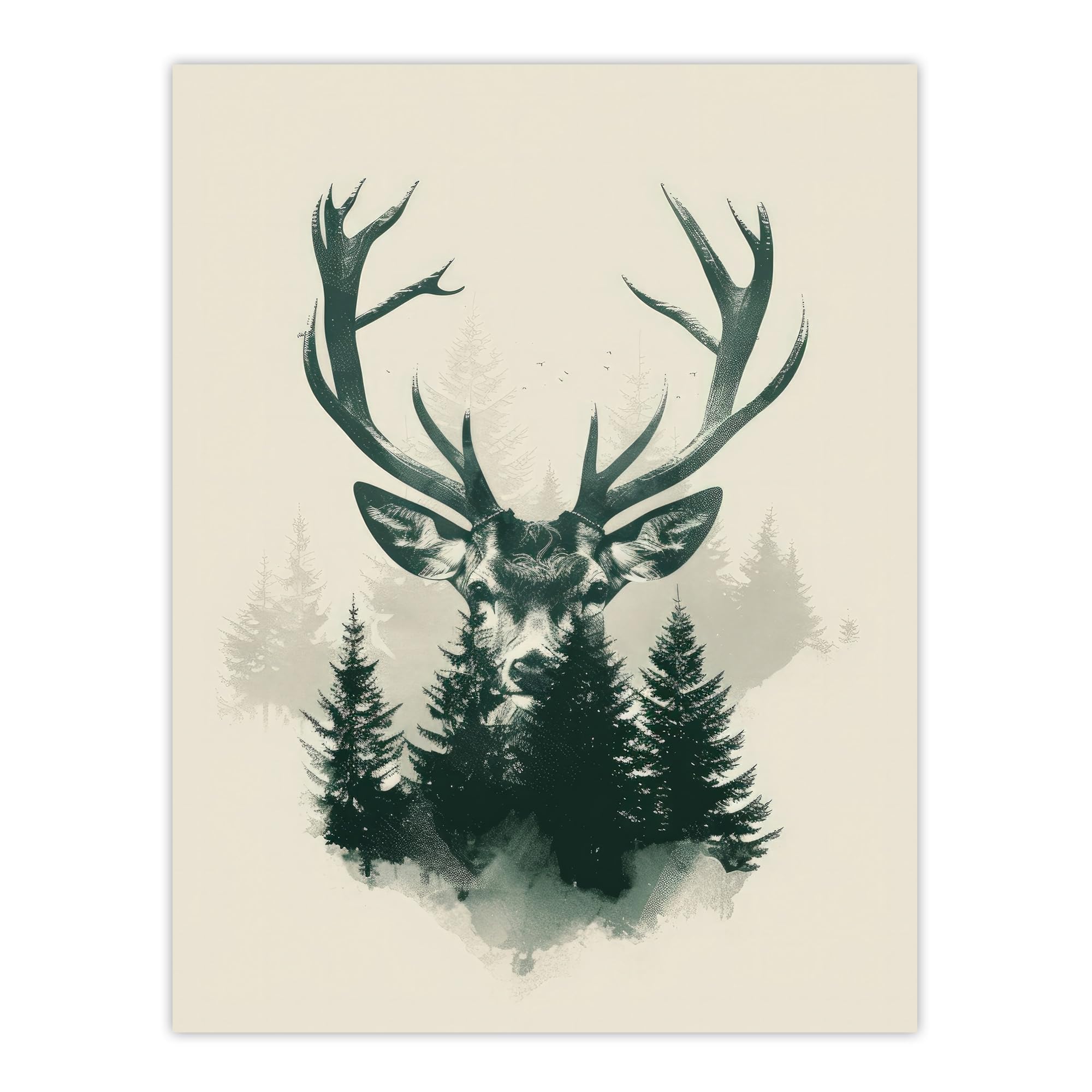 Artery8 Stag Head and Pine Trees Forest Design For Living Room Extra Large XL Wall Art Poster Print