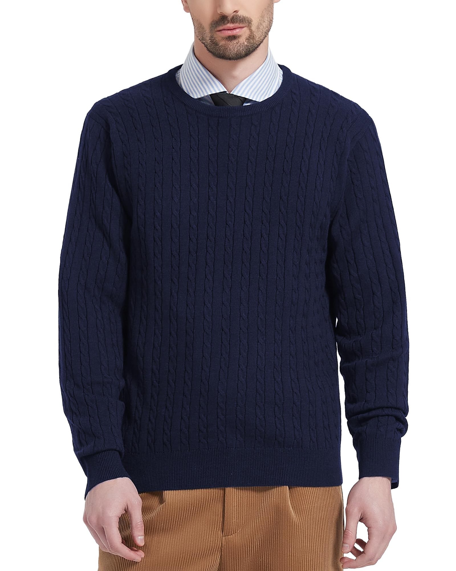 Kallspin Maglione Pullover da Uomo a Maniche Lunghe in Misto Lana con Scollo Tondo
