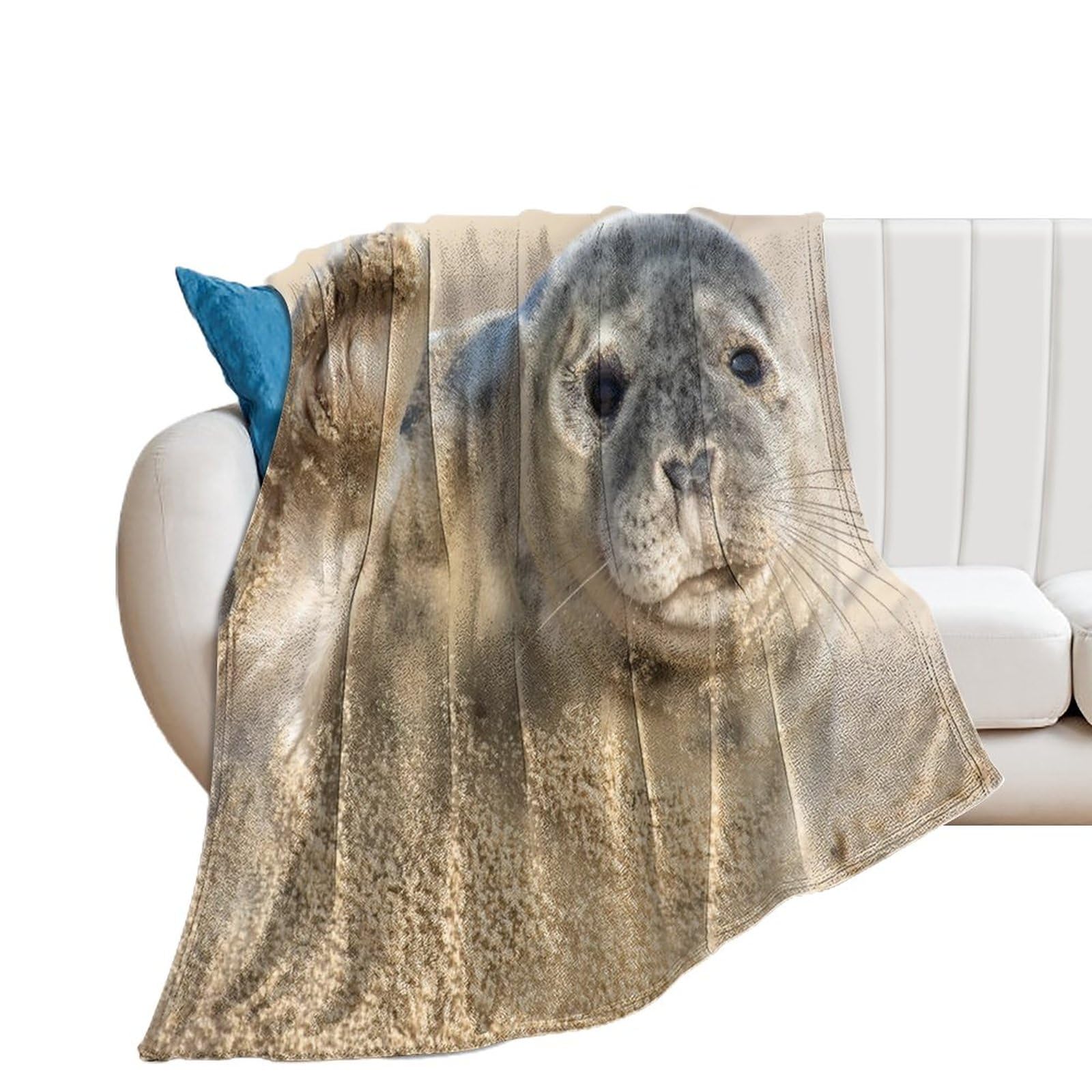 NIBABA Cute Seal Waving And High Five Blanket Fuzzy Throws, Soft Fleece Blankets for Men, Women, Boys, Girls, Cozy Plush Comfy Microfiber Throw Blanket for Couch Sofa Bed Chair 100x125cm (40x50in)