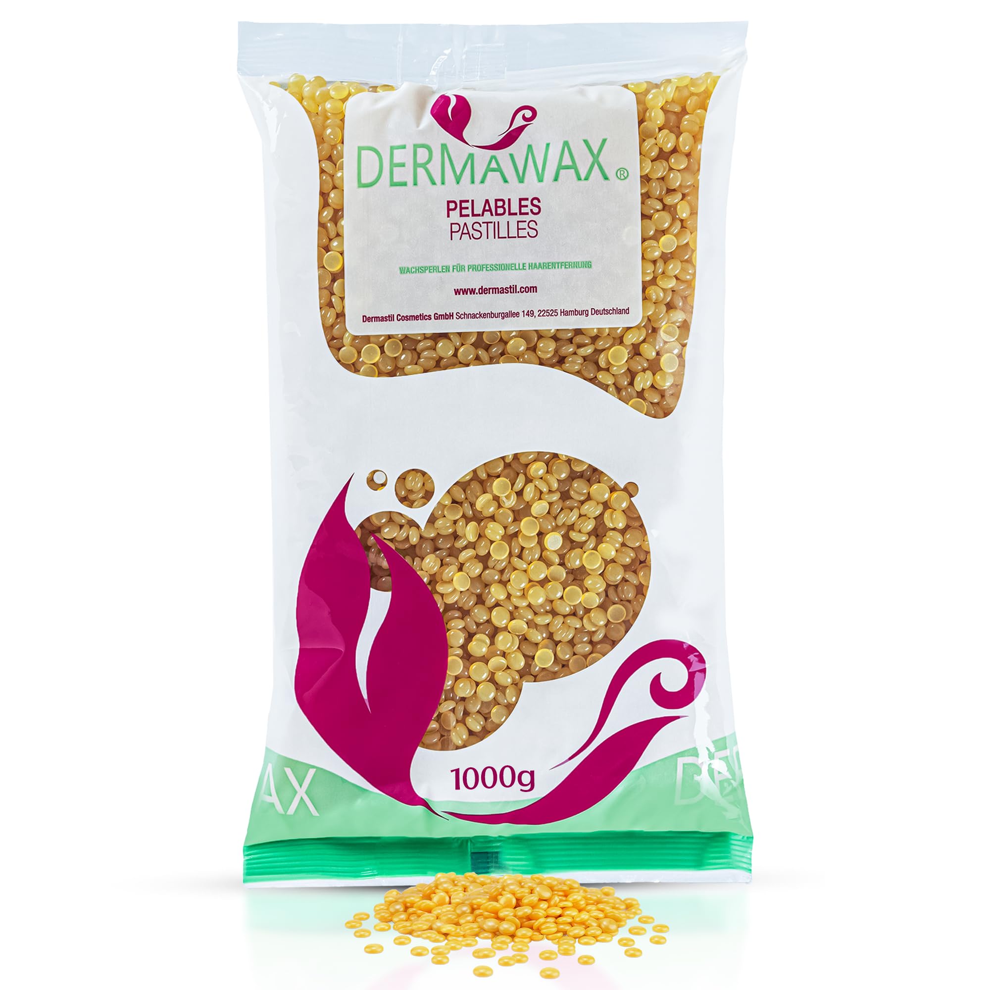 DERMAWAX Perles de Cire au Miel 1 kg - Cire Pelable, Épilation Sans Bande | Cire chaude professionnelle au miel et à la cire d’abeille, sans parfum ajouté - visage, corps et maillot, sans bandes