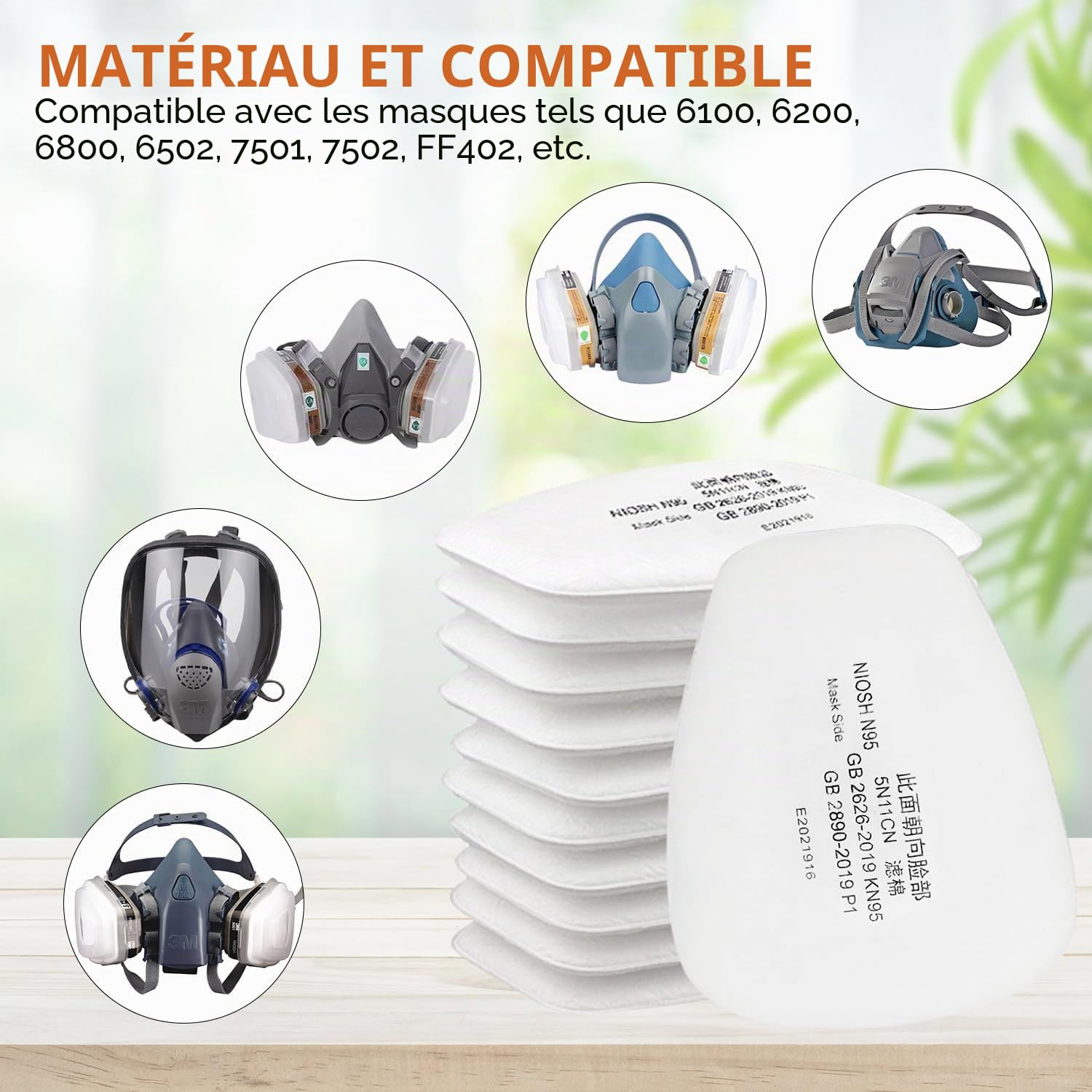 Kit d'Accessoires Filtrants 6001 pour une Protection Faciale Optimale - Filtre Respiratoire avec 60 Cotons Filtrants, 2 Cartouches Filtrantes et 2 Couvercles - Compatible avec 6001/6200/7501/7502/6800