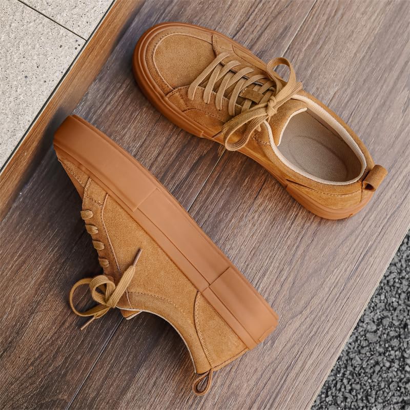 Suede Platform Sneakers, Low-Top Casual Shoes with Gum Sole, Camel4