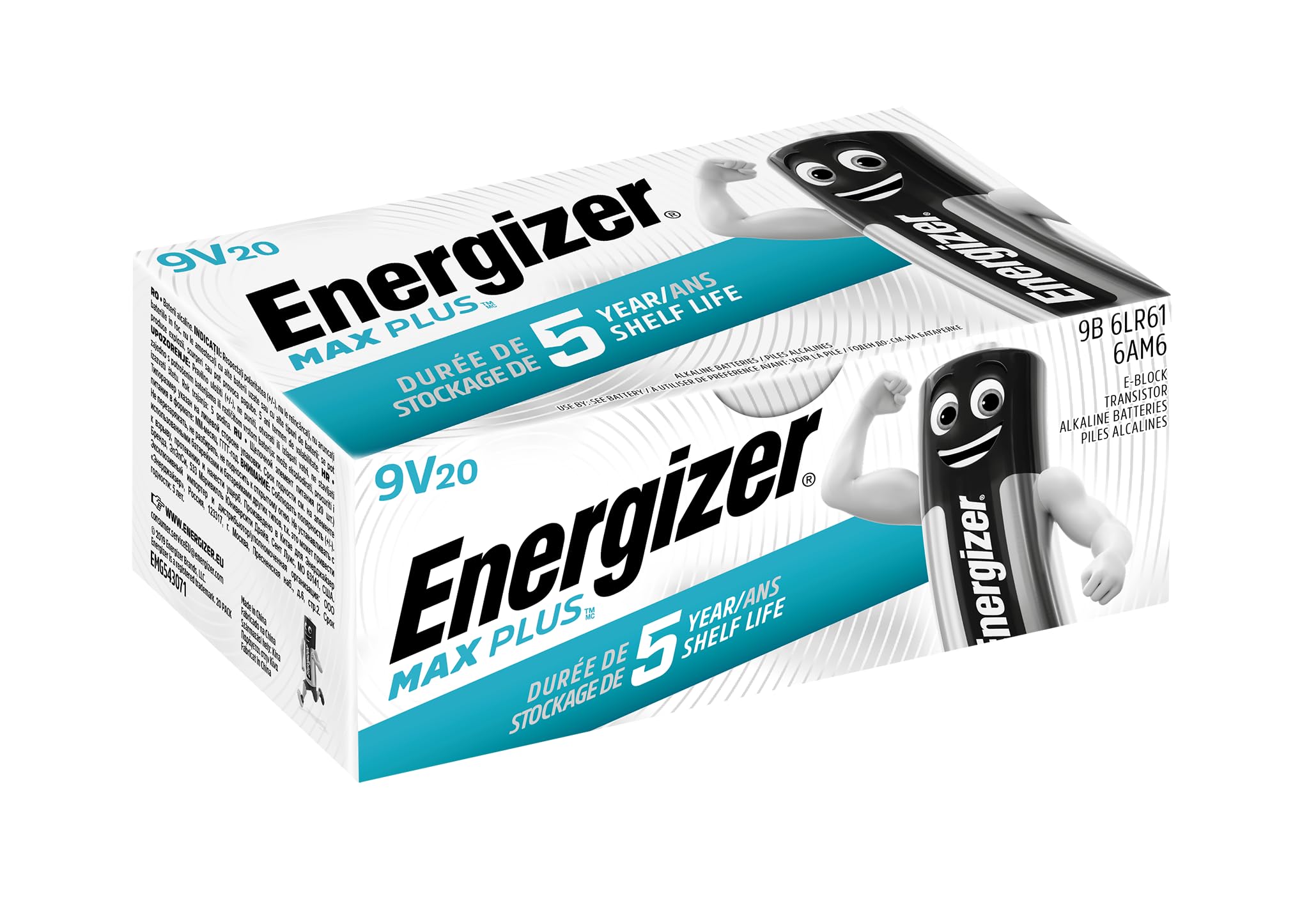 Energizer Max Plus - Batterie alcaline da 9 V, confezione da 20