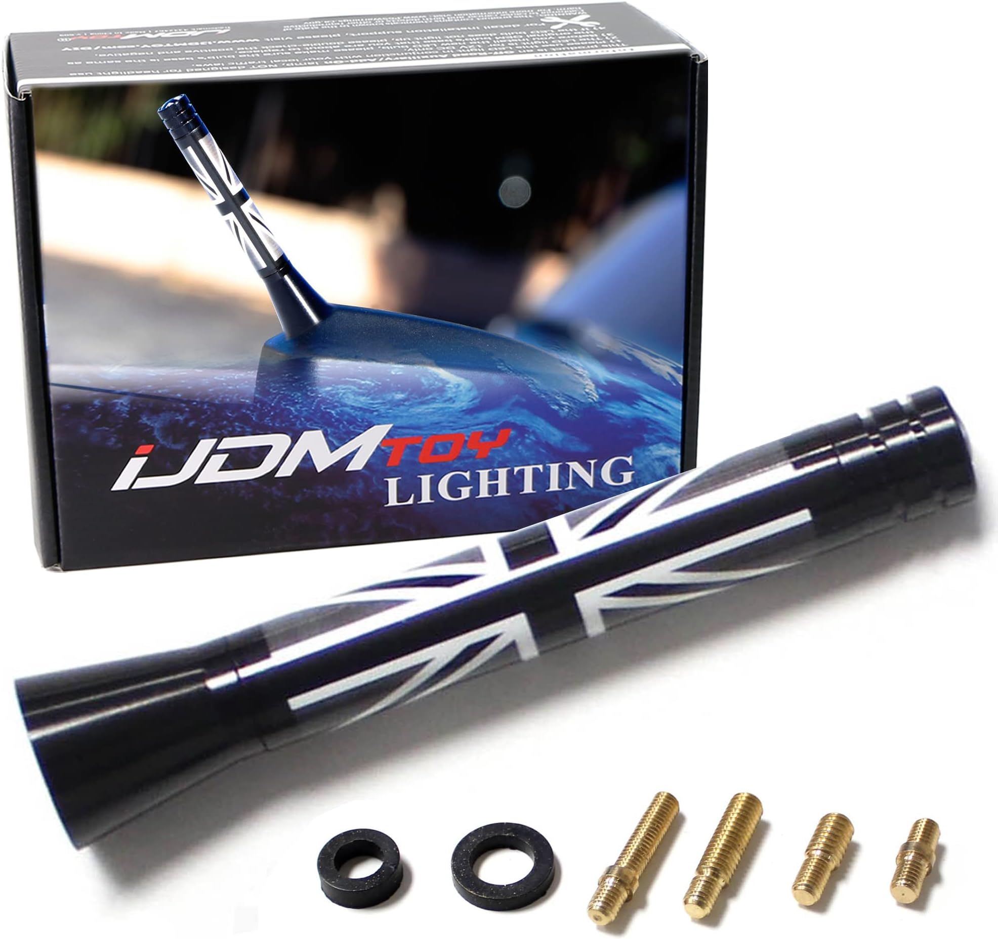 3-Inch Black/White Union Jack Theme Short Antenna Compatible with Mini Cooper (All Models) & More Other Cars