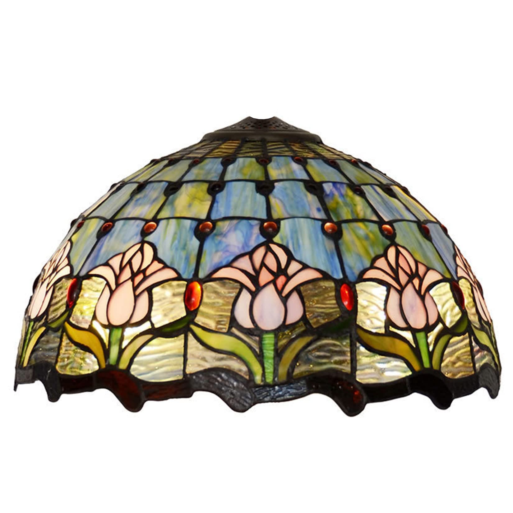SaryEdge Tiffany Style Traditional Handmade 16X8 Inch Blue Tulip Design Lampshade Cover Accessories Fit for Table Lamp, Pendant Light, Floor Lights, Ceiling Light, Home Office Decorati，
