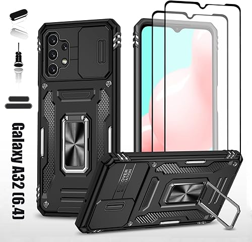 Miniatura 9 de LMDAMZ Funda resistente para Samsung Galaxy A32 (4G), protector híbrido de goma de doble capa de grado militar con protector de cámara deslizante,