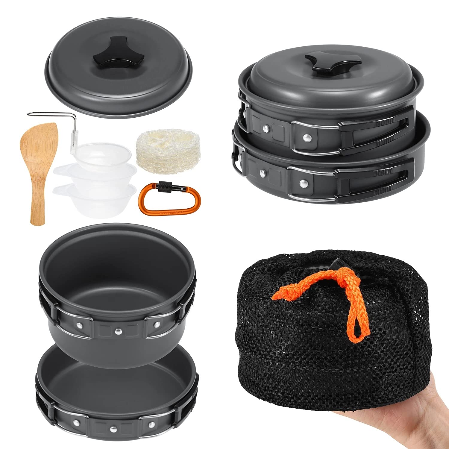 10-teiliges Set Geschirr Camping Kochgeschirr Kochset Kochset Kochen im Freien Picknickausrüstung Topf Pfanne Schüsseln Rucksackwandern Wanderausrüstung Set