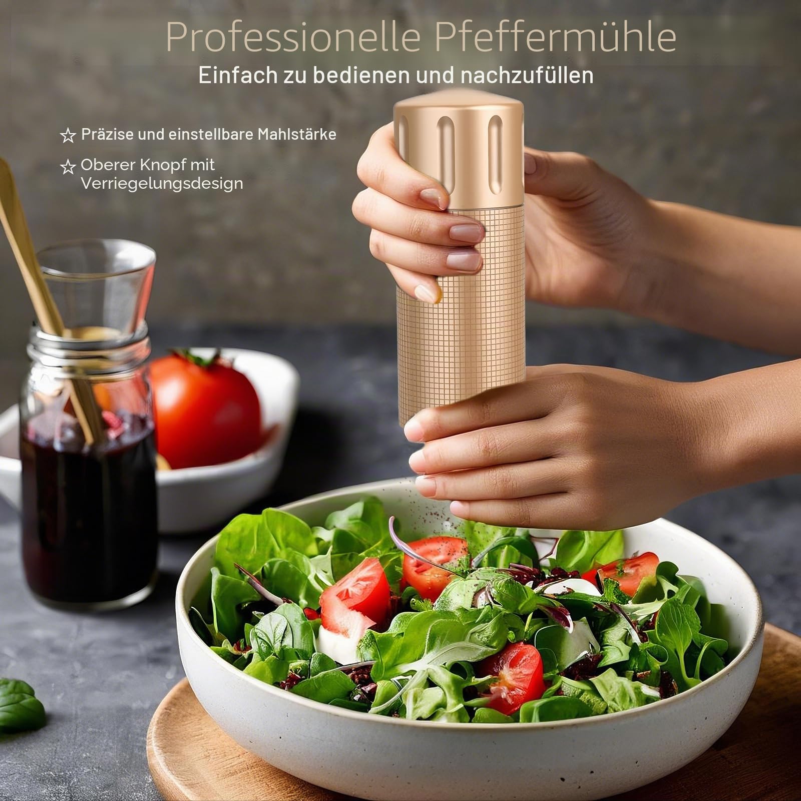 Pfeffermühle Professionelle Manuelle Kleine Einstellbar: Hochleistungs-Pfeffermühle,nachfüllbarer Gewürzmühle mit einstellbarer Schärfe und Edelstahlklinge