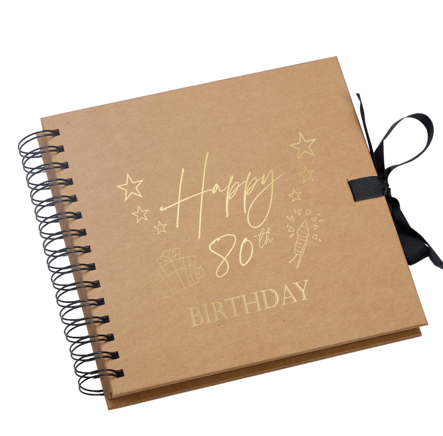 80th Birthday Memory Book, Present Design, Spiral Bound Scrapbook Album with Blank Pages Multiple Colours (Kraft Brown)