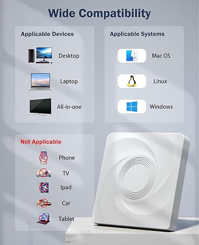 Miniatura 7 de Unidad externa de CD/DVD para portátil Grabadora de CD Unidad de DVD externa, reproductor de CD ROM DVD Lector de CD portátil para PC portátil,