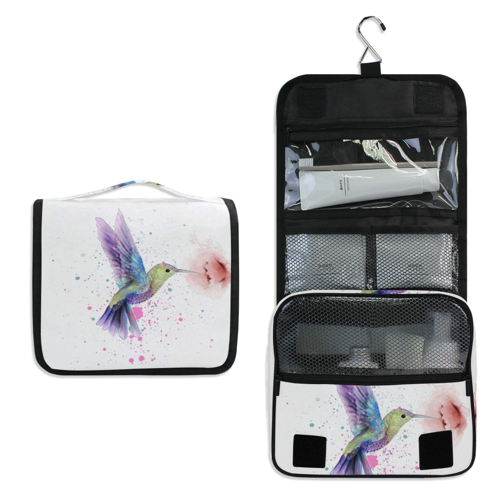 N/W Hupery Toiletry Bag Watercolor Hummingbird Hanging Travel Toiletry Bags Cosmetic Pouch Bag Makeup Bags Organizer Wash Bag For Women Men Girls