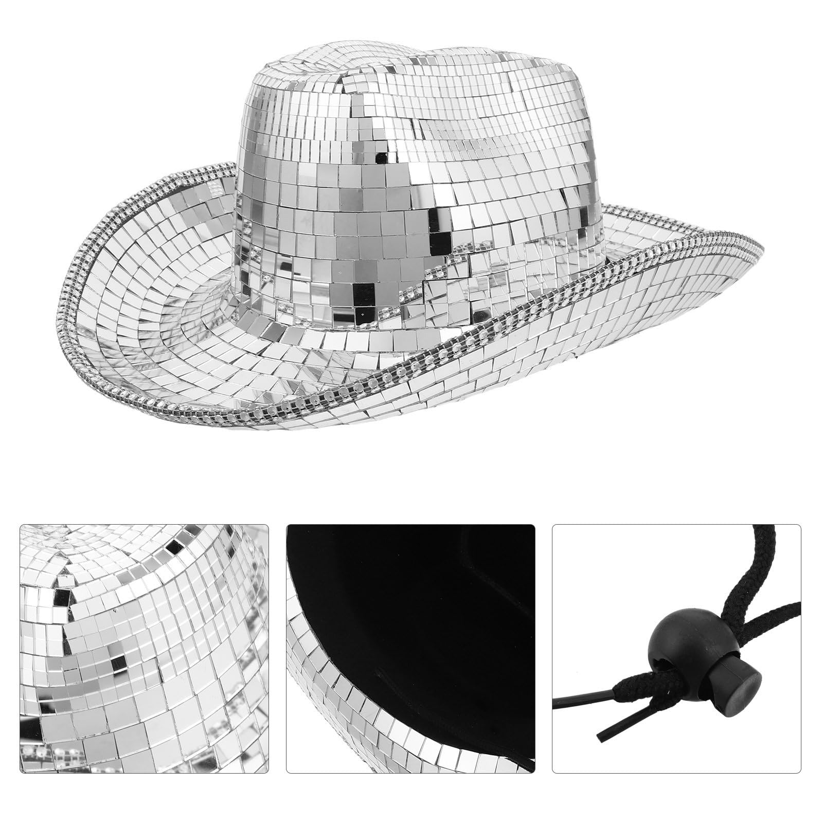 Chapeau Western Disco pailleté à Miroir argenté, Taille Unique, Accessoire pour soirées à thème et événements scène, Chapeau Cowboy Unisexe pour Festivals et Musique