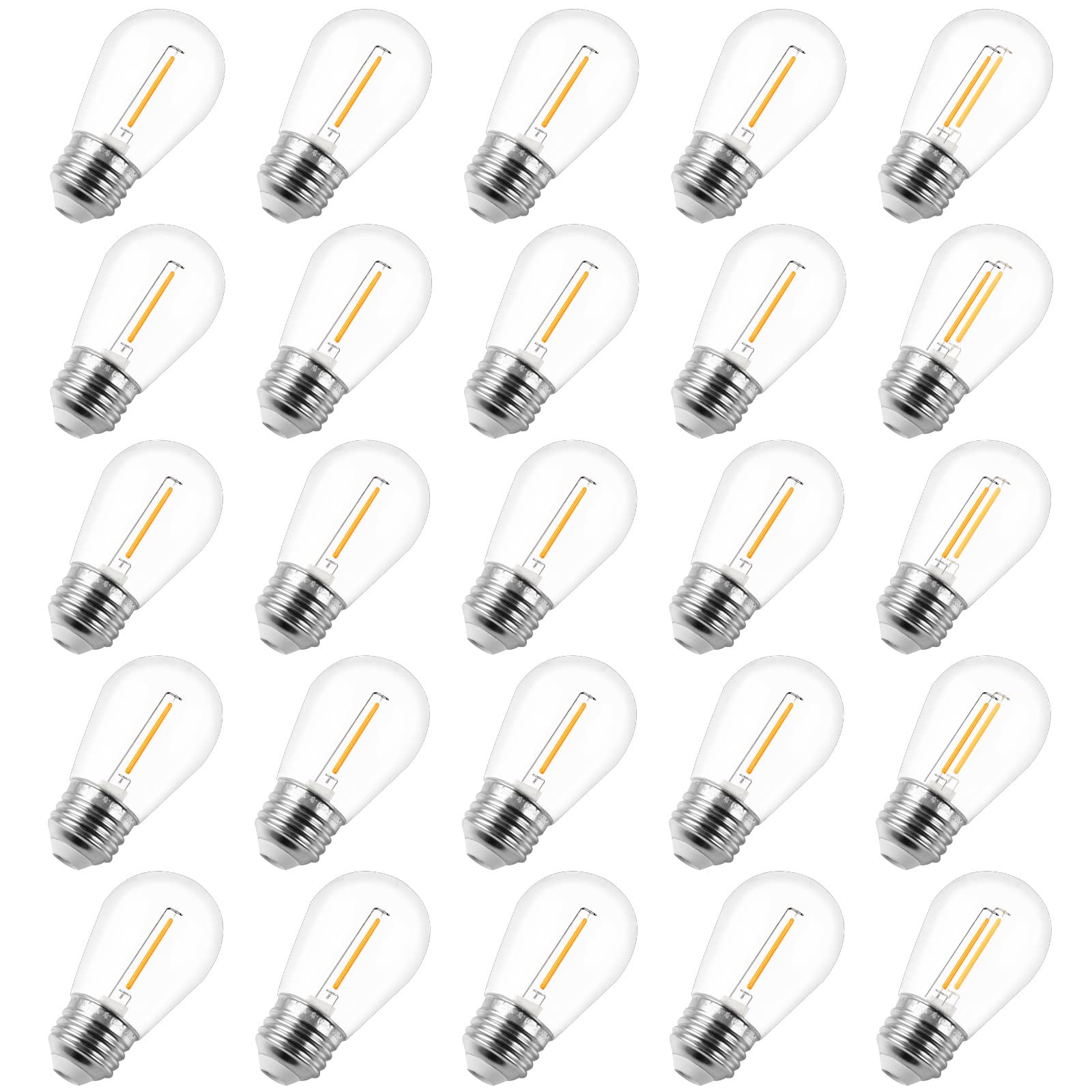 OmiSun 25 Pack S14 Outdoor String Light Bulbs LED, 1W Shatterproof & Waterproof Outdoor Light Bulbs, Equivalent to 11W, E26 Base, 2200K Warm White Replacement Bulbs for Patio Garden