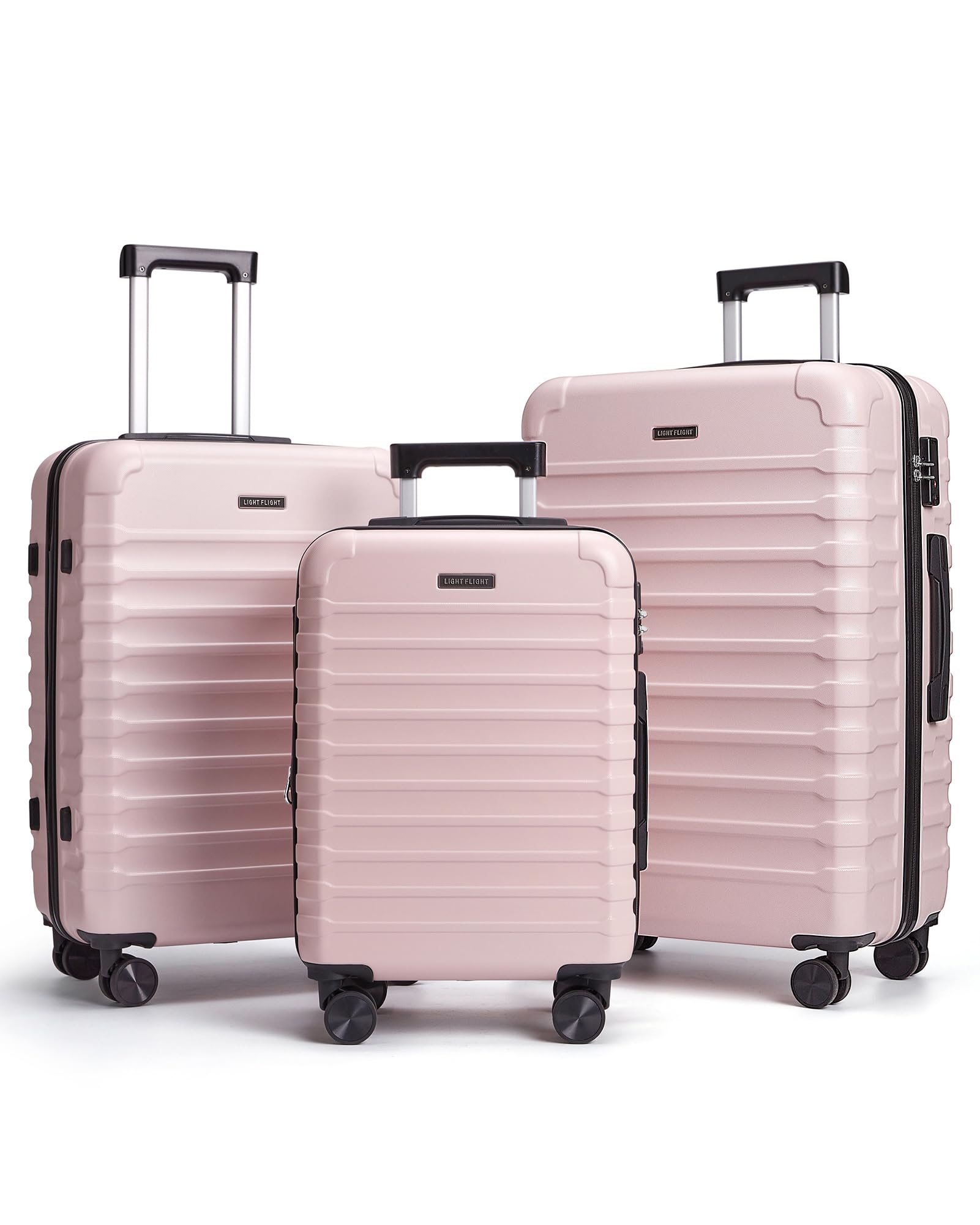 LIGHT FLIGHT Luggage Sets 3 Pcs Suitcase with Wheels, 20"/24"/28", Pink