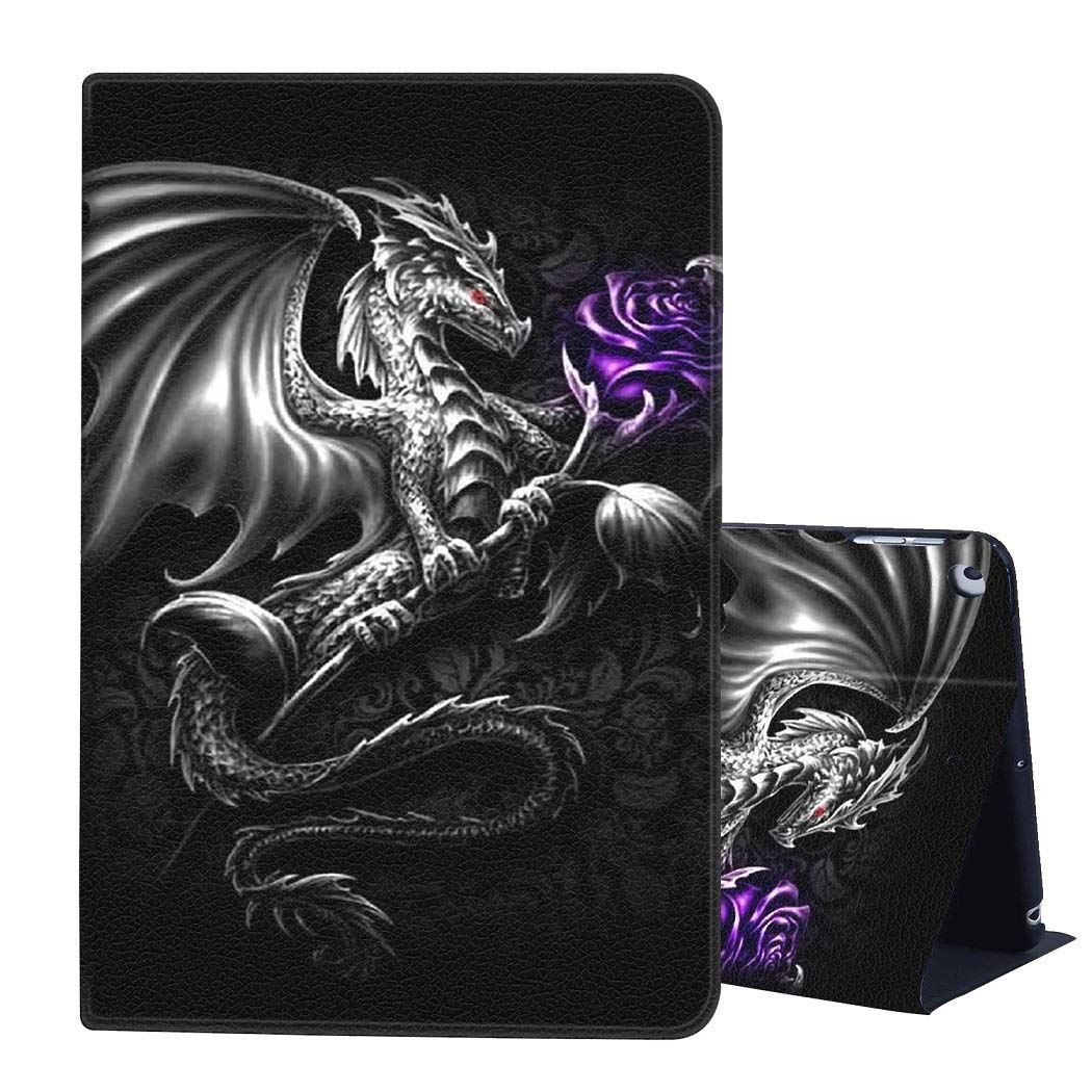 AIRWEEiPad 8th Gen Case 2020, iPad 10.2 Case, Slim Lightweight Stand Cover with Auto Wake/Sleep for Apple iPad 7th/8th Genneration 2019/2020,Dragon with Purple Rose