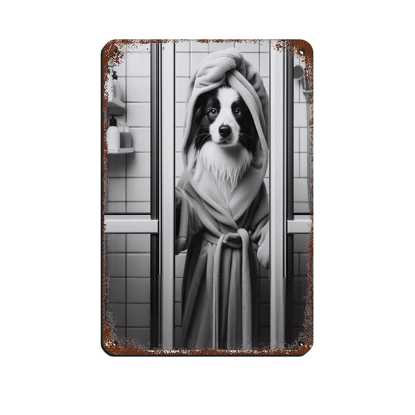 Lxwnze 20L X 30W Cm Border Collie, Bathroom Art Poster Tin Sign Vintage Metal Pub Club Cafe Bar Home Wall Art Decoration Poster Retro 8X12inch(20X30cm)