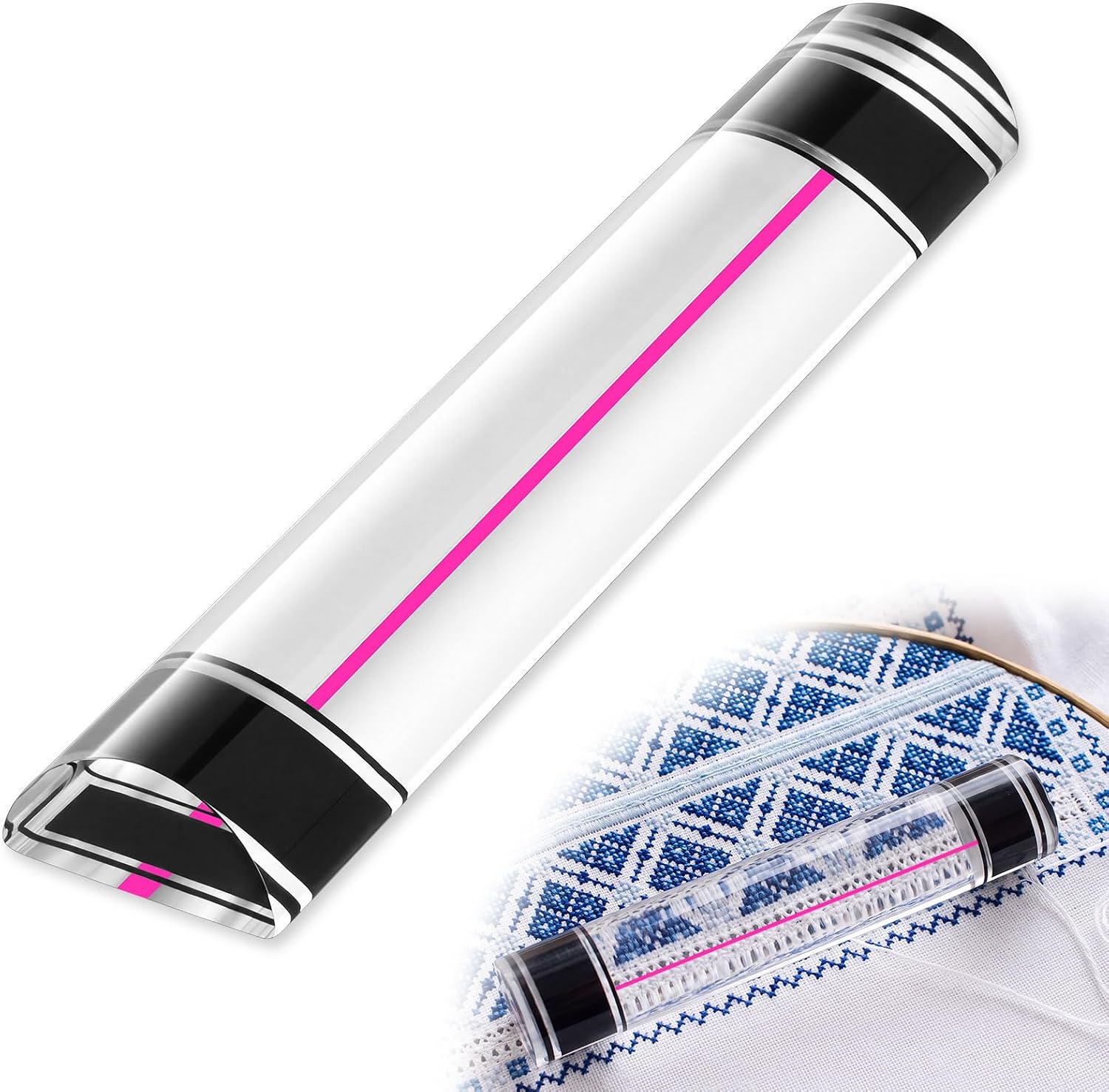Chunful 1 Pcs Magnifying Ruler with Guiding Line and Magnet, 6", Pink Line