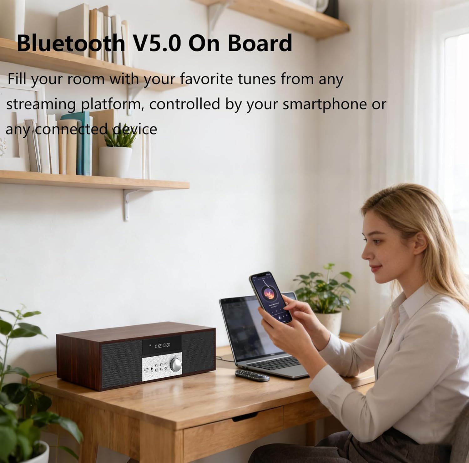 LONPOO Impianto Stereo Casa Micro HiFi Compatto con lettore CD, Bluetooth, radio FM, USB, AUX-in, display LED e pulsante grande, telecomando (LP-816B)
