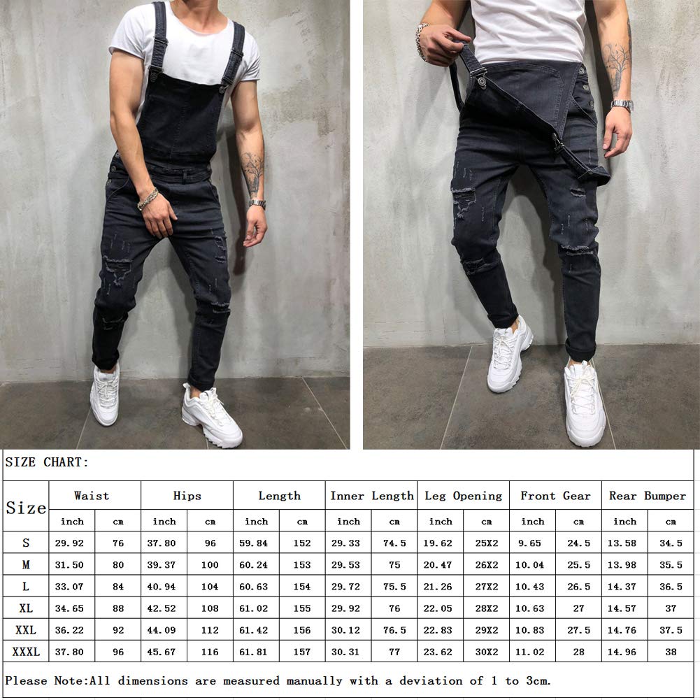 Geagodelia Salopette Uomo in Denim Casual Pantaloni Strappati Uomo in Tinta Unita Salopette Uomo Jeans Slim Fit Moda Ragazzo S-3XL Jumpsuit