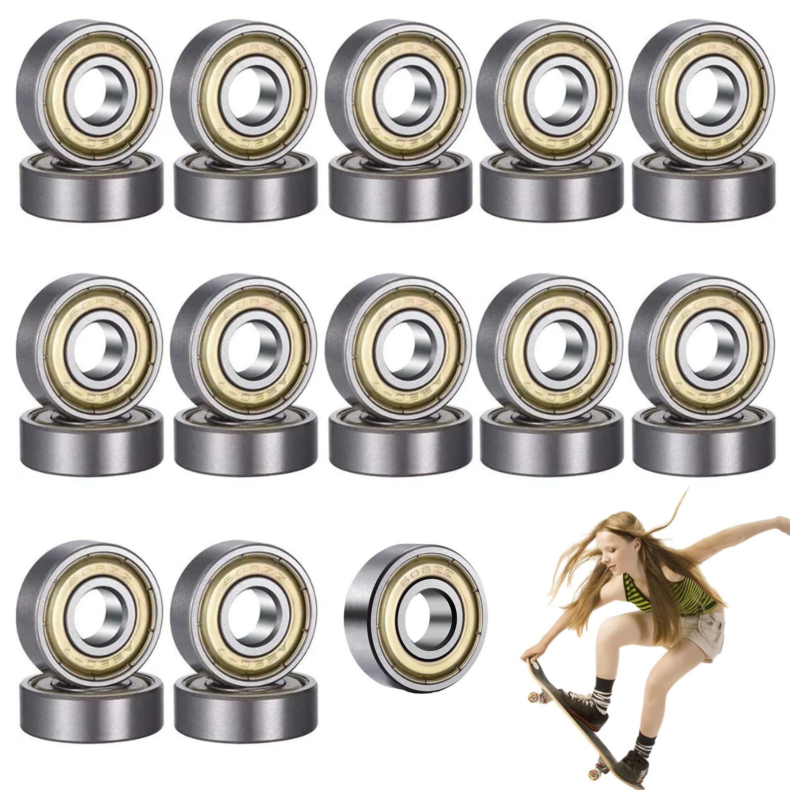 8 Rodamientos 608 ZZ De Bolas Con Blindaje Metálico - Para Patinetas, Longboards, Patines. Acero, Doble Protección, Alta Velocidad