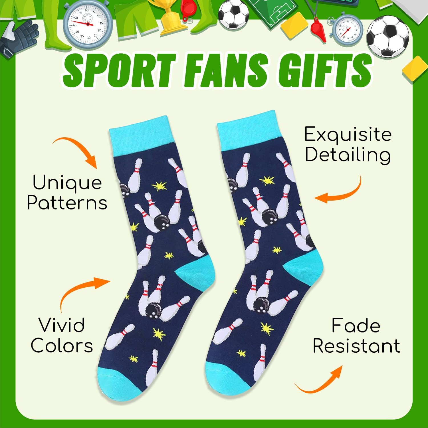 HAPPYPOP Novelty Gifts for Men - Camping Golfing Bowling American Flag Music Fishing Socks - Image 4