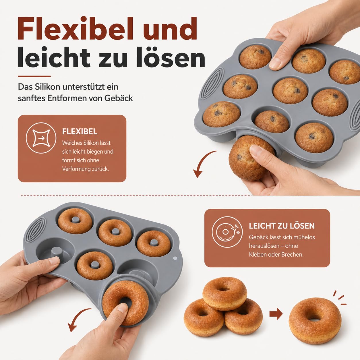 Silikon Backformen Set, 8 Stück Silikon Backform Gugelhupf Brotbackform Kuchenform Muffinform, Springform Backform mit Teigschaber und Backpinsel Für Backen Brot Toast Kuchen Cupcake Muffin