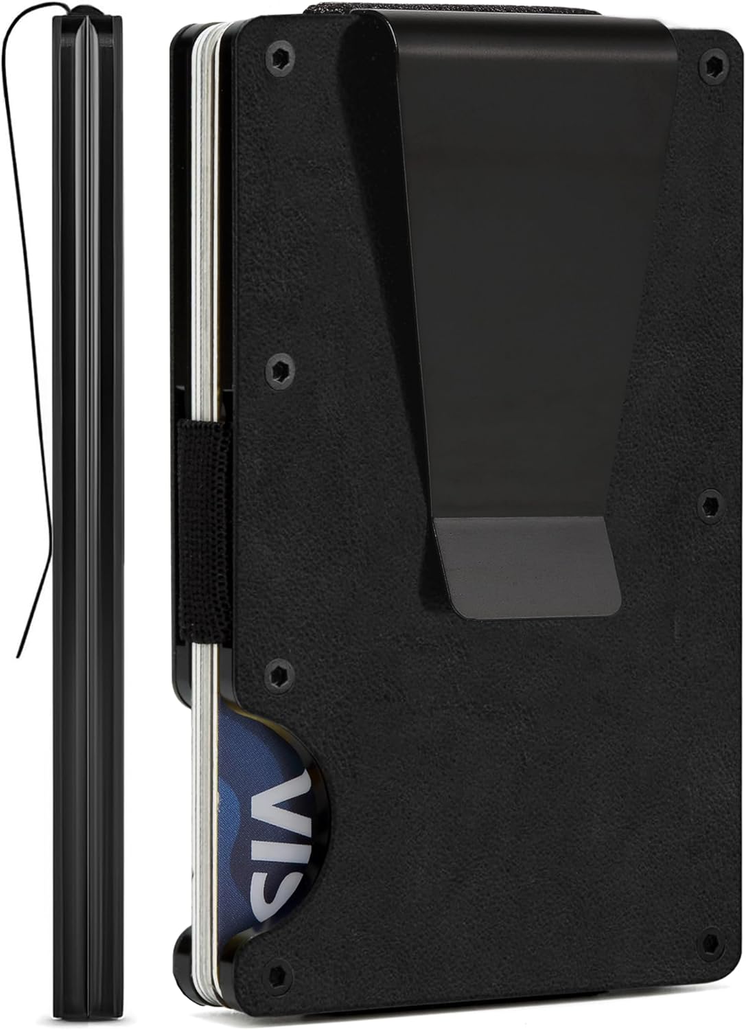 Minimalist Carbon Fiber Wallet for Men, Money Clip Cash Strap Wallet, RFID Blocking Metal Wallet Aluminum Card Holder,Front Pocket Wallet