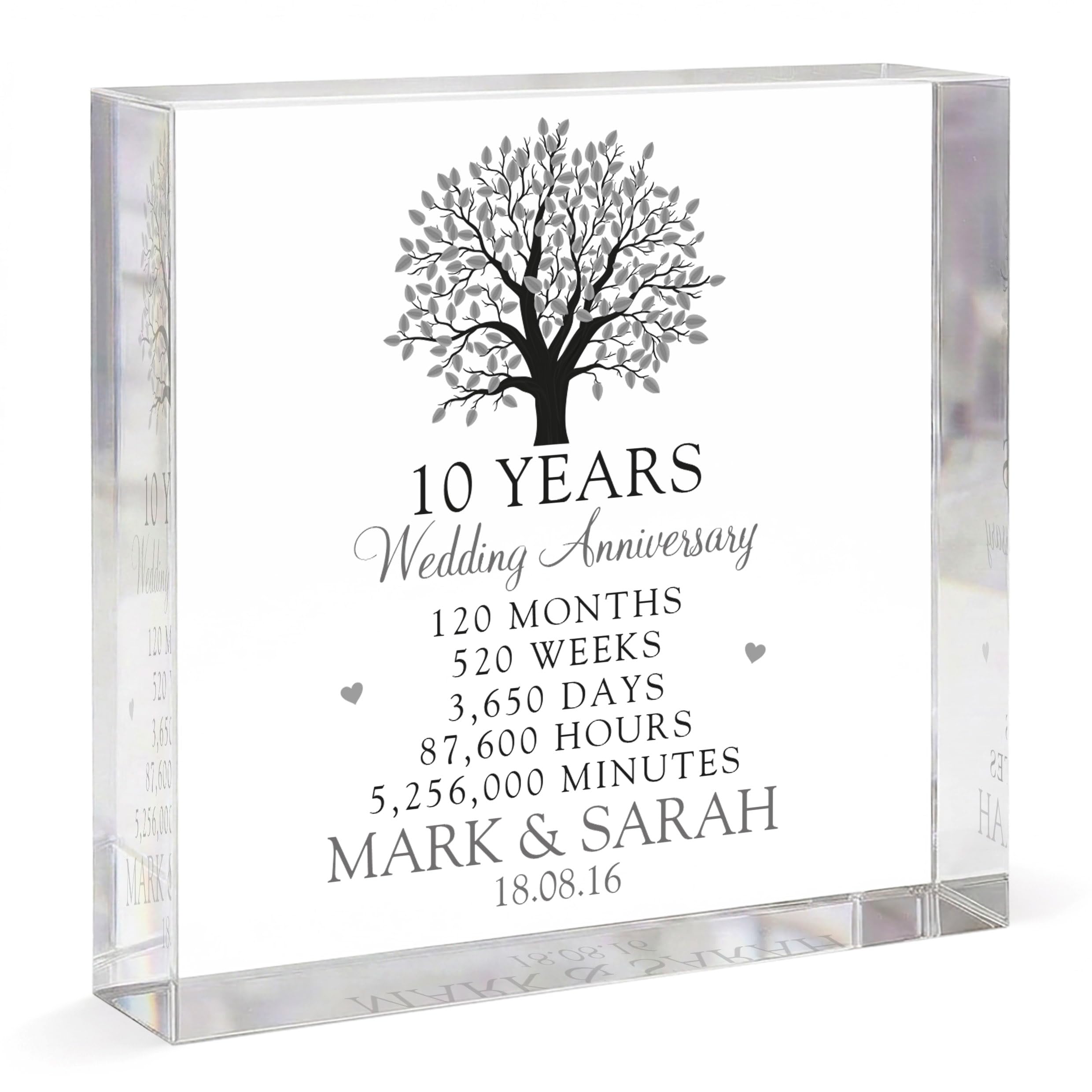 Beecreative Personalised 10th Tin Wedding Anniversary - Gift For Husband Wife Couples - 10th Anniversary Wedding Gift For Him Her - 10 Ten Years Anniversary Present - With Grey Bag