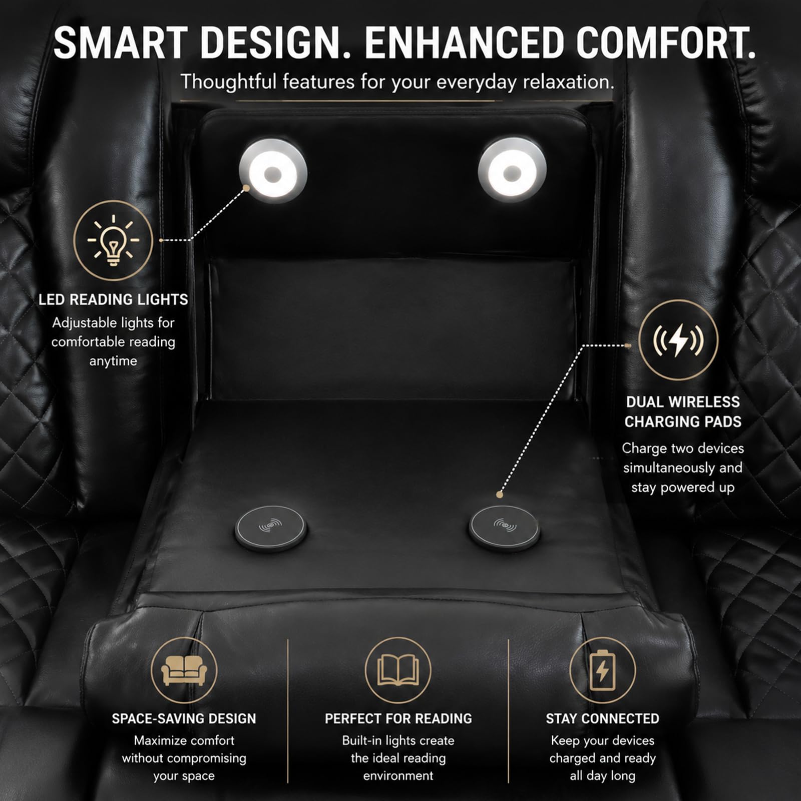 Leather Power Reclining Sectional Sofa Set with Bass Speakers & USB Ports view 3