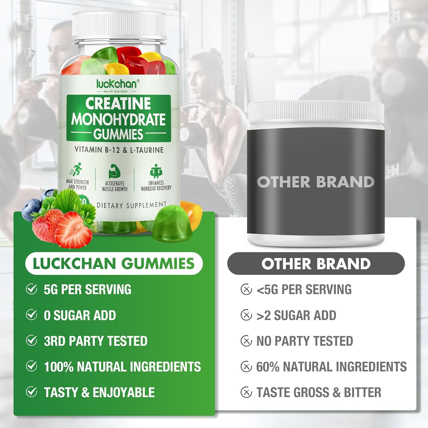 Creatine Monohydrate Gummies 5g - Creatine for Women & Men - Pre Workout Supplement for Muscle Strength, Muscle Builder, Energy Boost Low Sugar Chewable Creatine Gummies 160 Count - Image 5