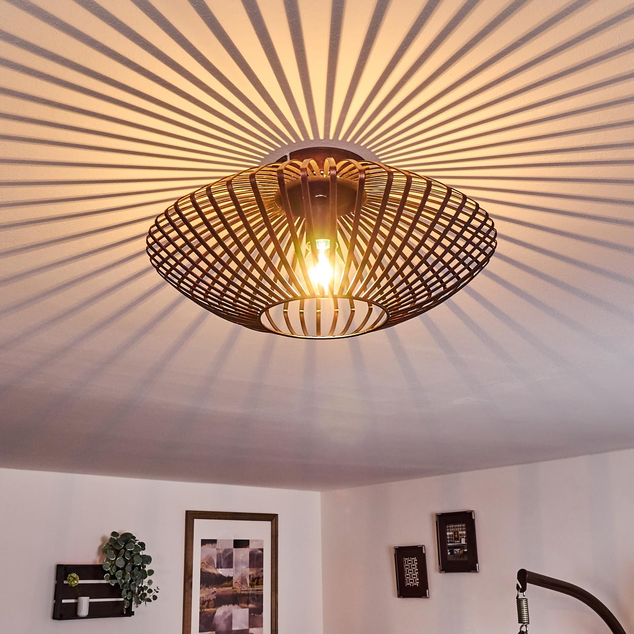 Hofstein Black Ceiling Light Wemude, Metal Ceiling Lamp In /Copper, 1-Flame, 1 X E27-Socket, Modern Light In Retro/Vintage Design With Lattice And Light Effect On The Ceiling,Without Bulb