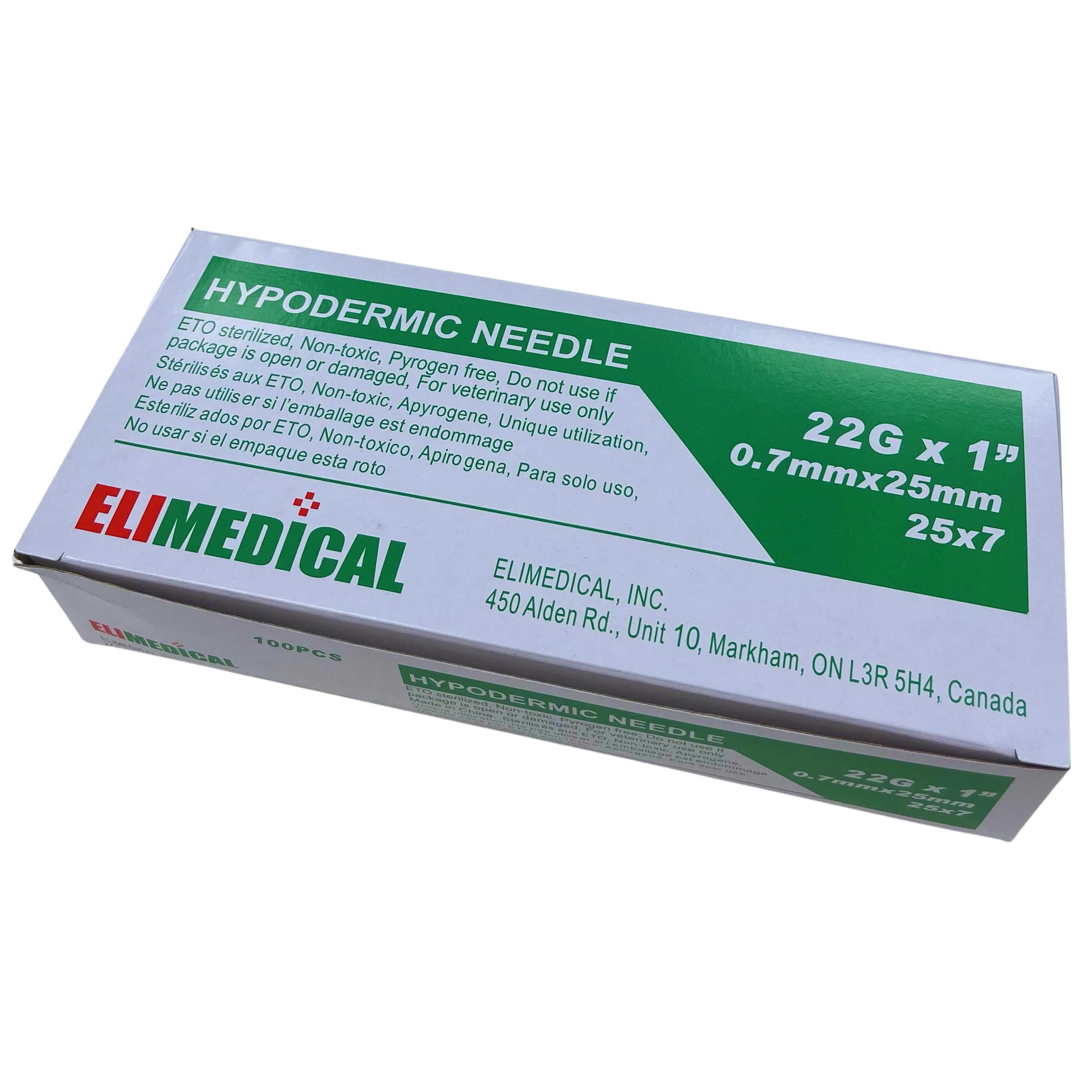 Veterinary Hypodermic Needle, Poly Hub 22G x 1 inch, 100 per Box, Individually Packed, NDL2225