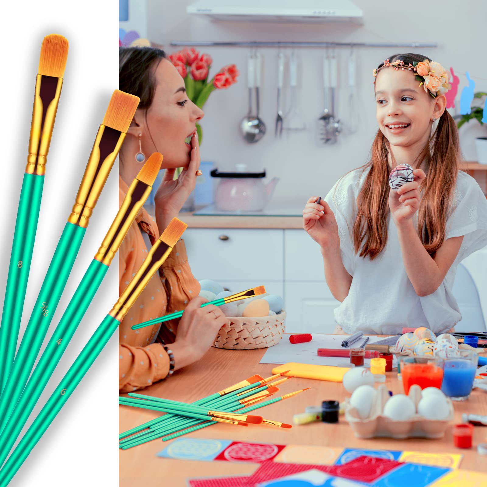 Paint Brushes Set, 20 Pcs Paint Brushes for Acrylic Painting, Oil Watercolor Acrylic Paint Brush, Artist Paintbrushes for Body Face Rock Canvas, Adult Drawing Arts Crafts Supplies,: Green
