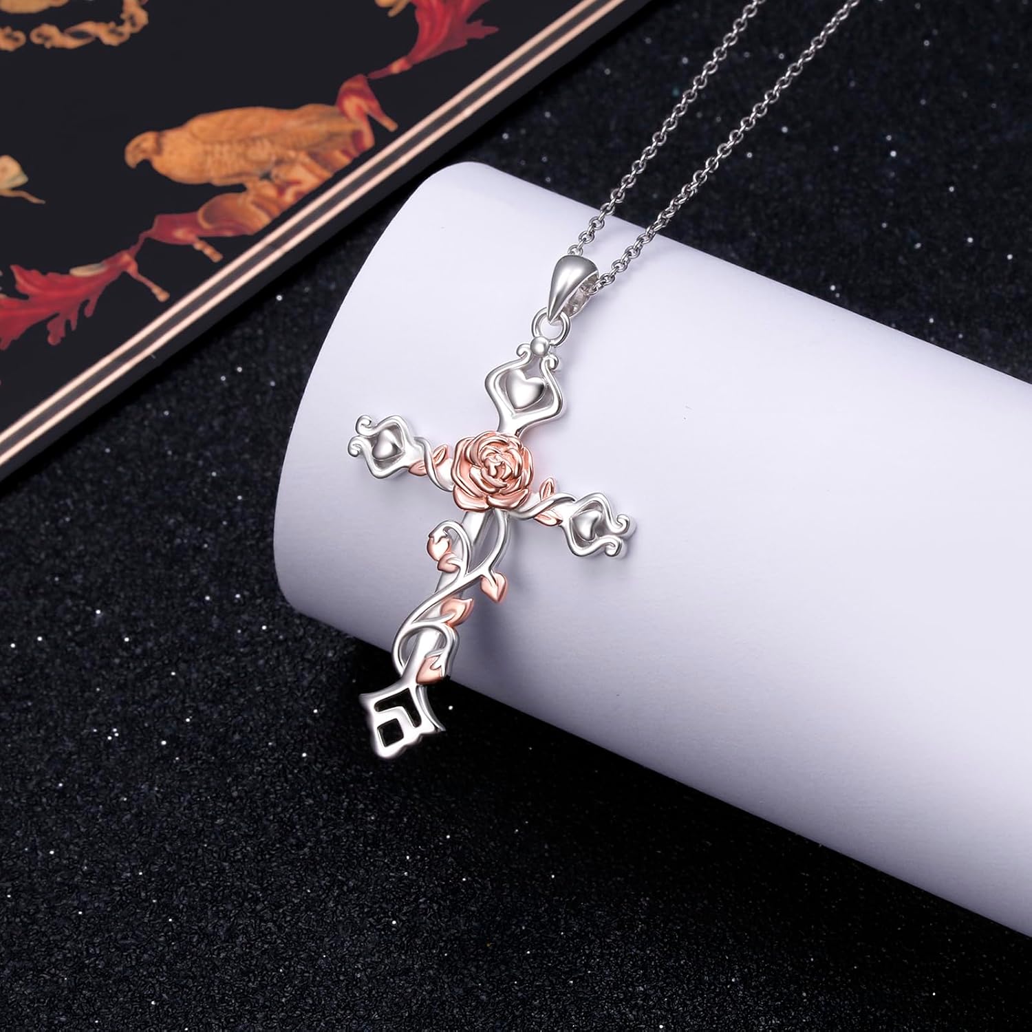 S925 Sterling Silver Rose Cross Necklace for Women Jewelry Gifts for Mother Wife on Christmas Birthday Valentine's Day