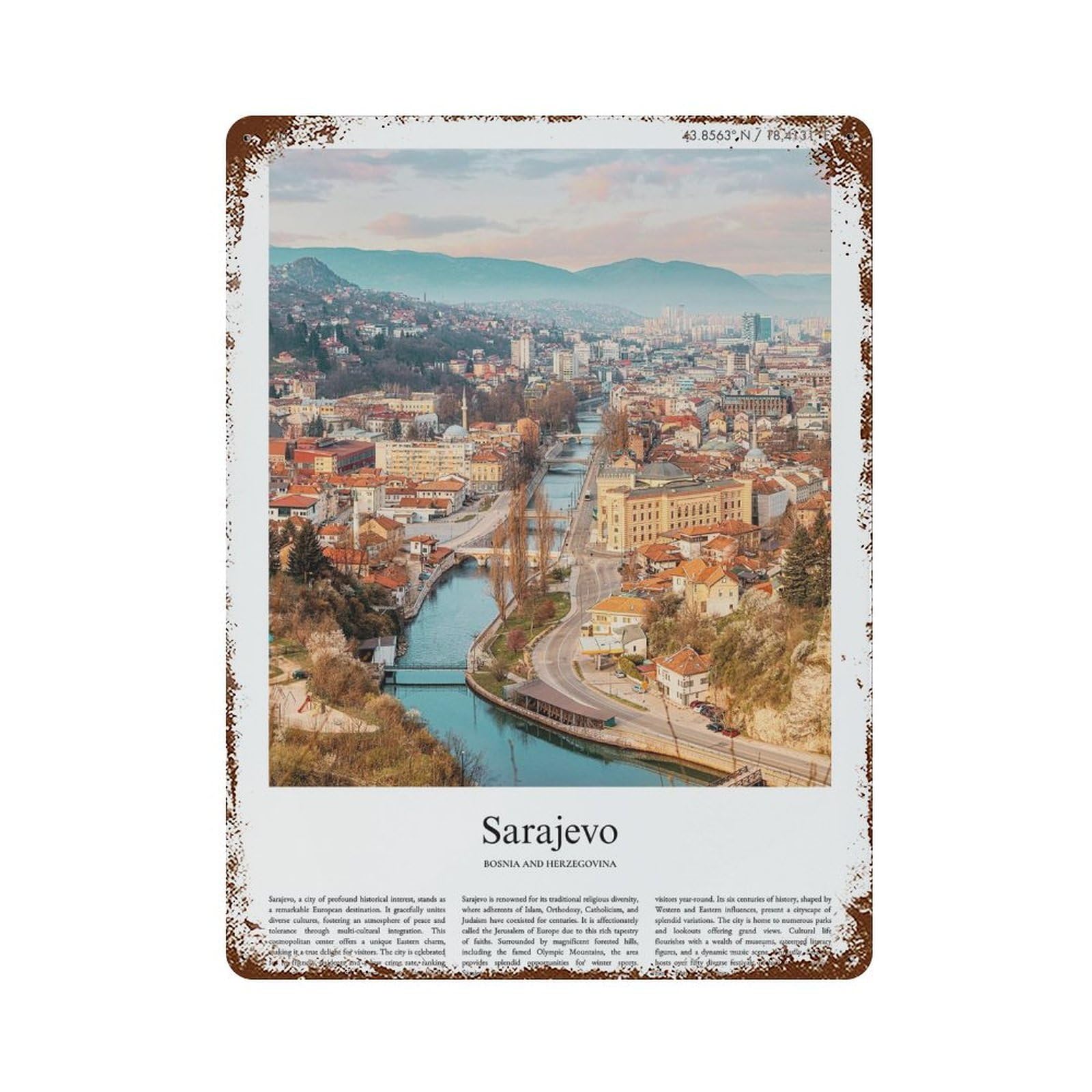 xiaoxiaoshen Sarajevo Bosnia And Herzegovina City Scenery Wall Decor Art Metal Tin Poster Modern Home Decor Art Home Bar Shop Decorations Vintage Sign 40x30cm