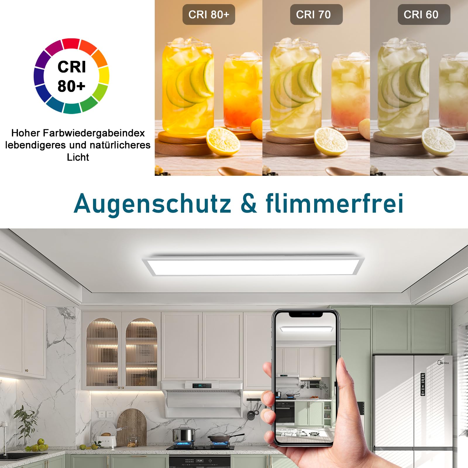 Oraymin Plafoniera a pannello LED Dimmerabile 120x30 cm con telecomando,36W 3960LM Pannello LED soffitto,Funzione di memoria,plafoniera rettangolare LED da 3000K-6500K cucina ufficio garage soggiorno
