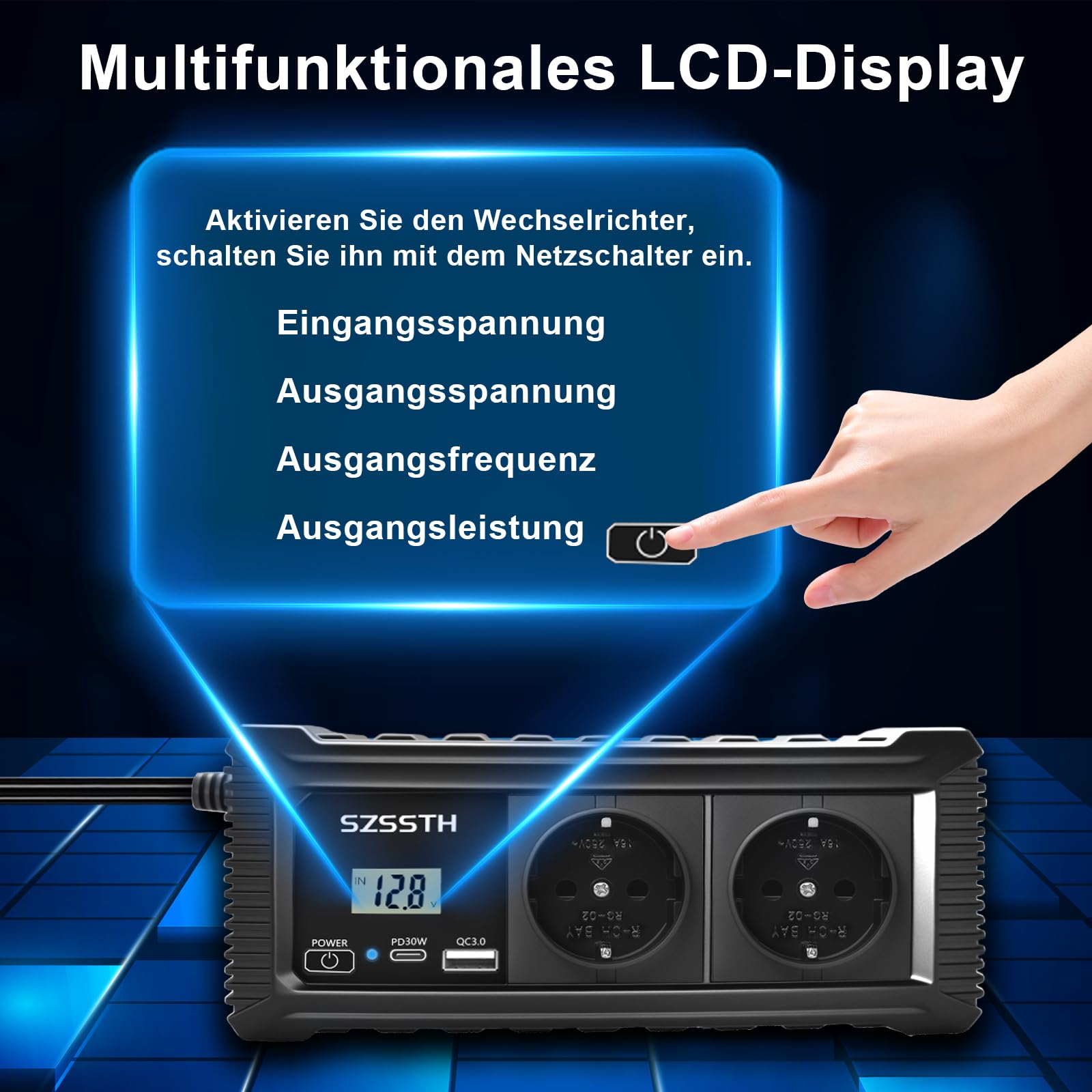 200W Auto Wechselrichter 12v auf 230v Spannungswandler mit PD USB-C und USB-A Anschluss, Auto Steckdose Inverter 12V 220V für Campen Reisen Handys Laptop Pad Und Mehr