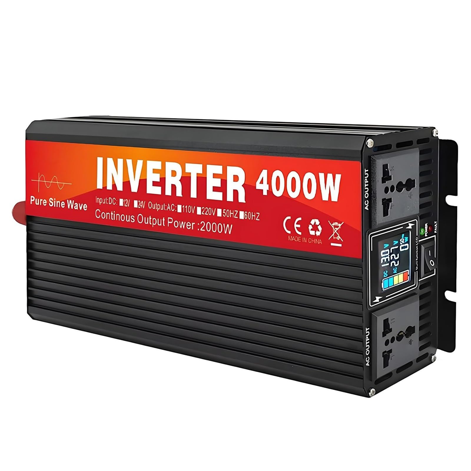 Inverter Solare, Convertitore Per Auto, Inverter A Onda Sinusoidale Pura | Prese Ca E Display Lcd, Inverter 48V Cc A Ca A Onda Sinusoidale Pura, Inverter Collegabili In Parallelo(4000W)