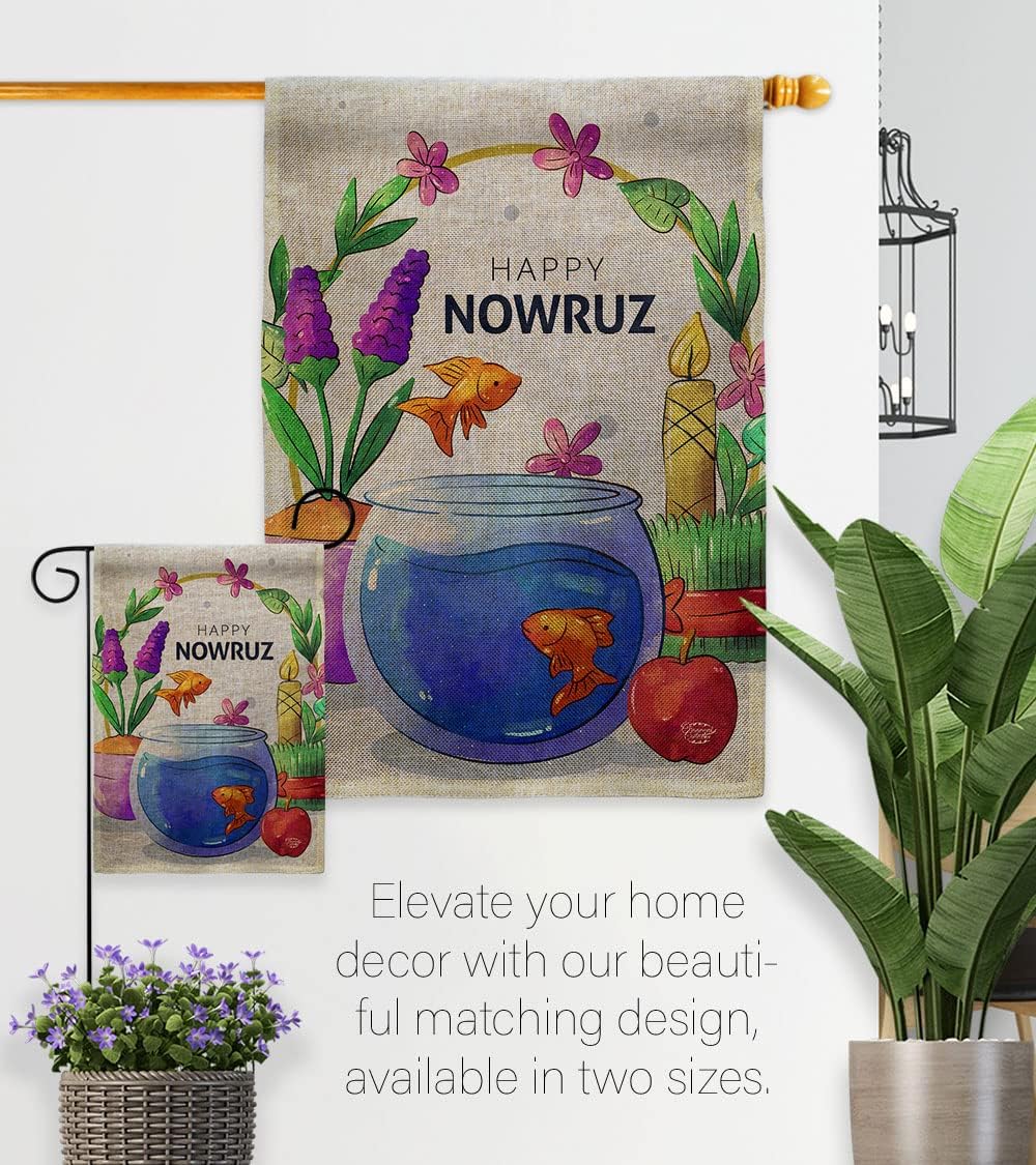 Nowruz Greeting Burlap Dorm Decor Burlap Banner Wall Art Flag Pole Patio Garden Room Decorations Indoor Outdoor Tapestry Yard Signs Celebration Persian New Year Christian Religion Holiday Made In USA