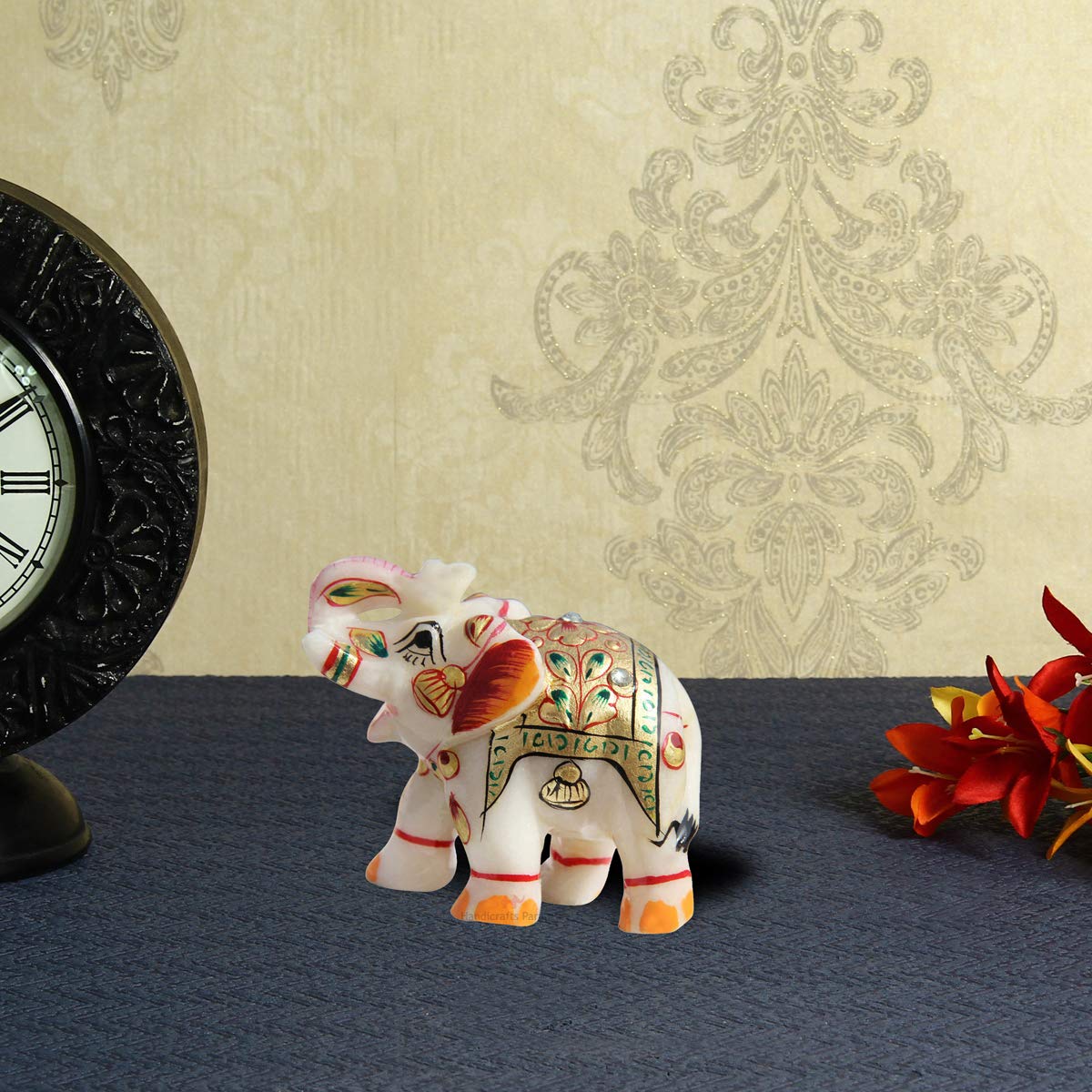 Handicrafts ParadiseElephant Marble Showpiece (8.28 cm x 4.46 cm x 7.01 cm)