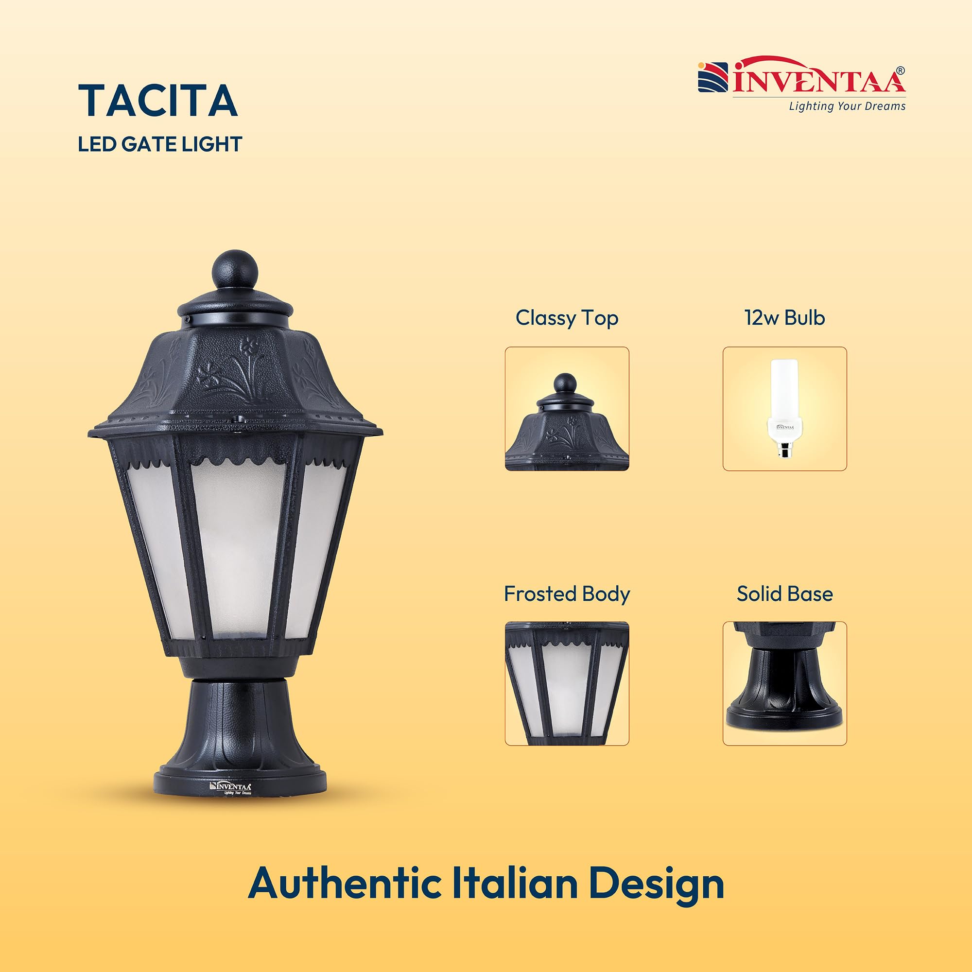 INVENTAA Tacita 12W LED Gate Light with 1 Yr Warranty | Waterproof Lamp for Compound Wall Lights, Main Gate Lights, Outdoor Pillar Lights & Boundary Wall Lights (Cool White, Pack of 1) 2